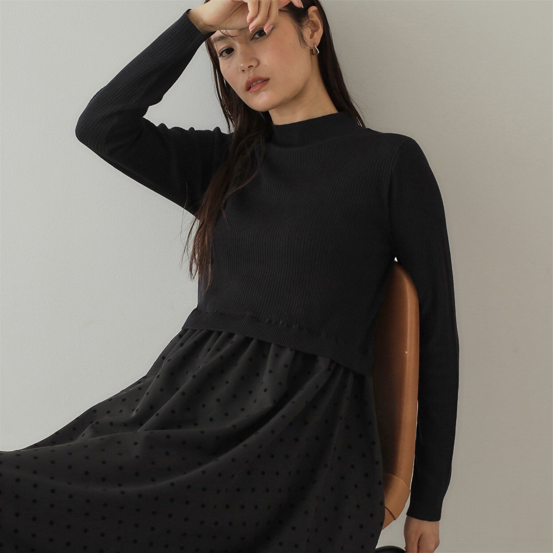 OPAQUE.CLIP「ニット&times;ドット柄 ドッキングニットワンピース」|ワンピース|