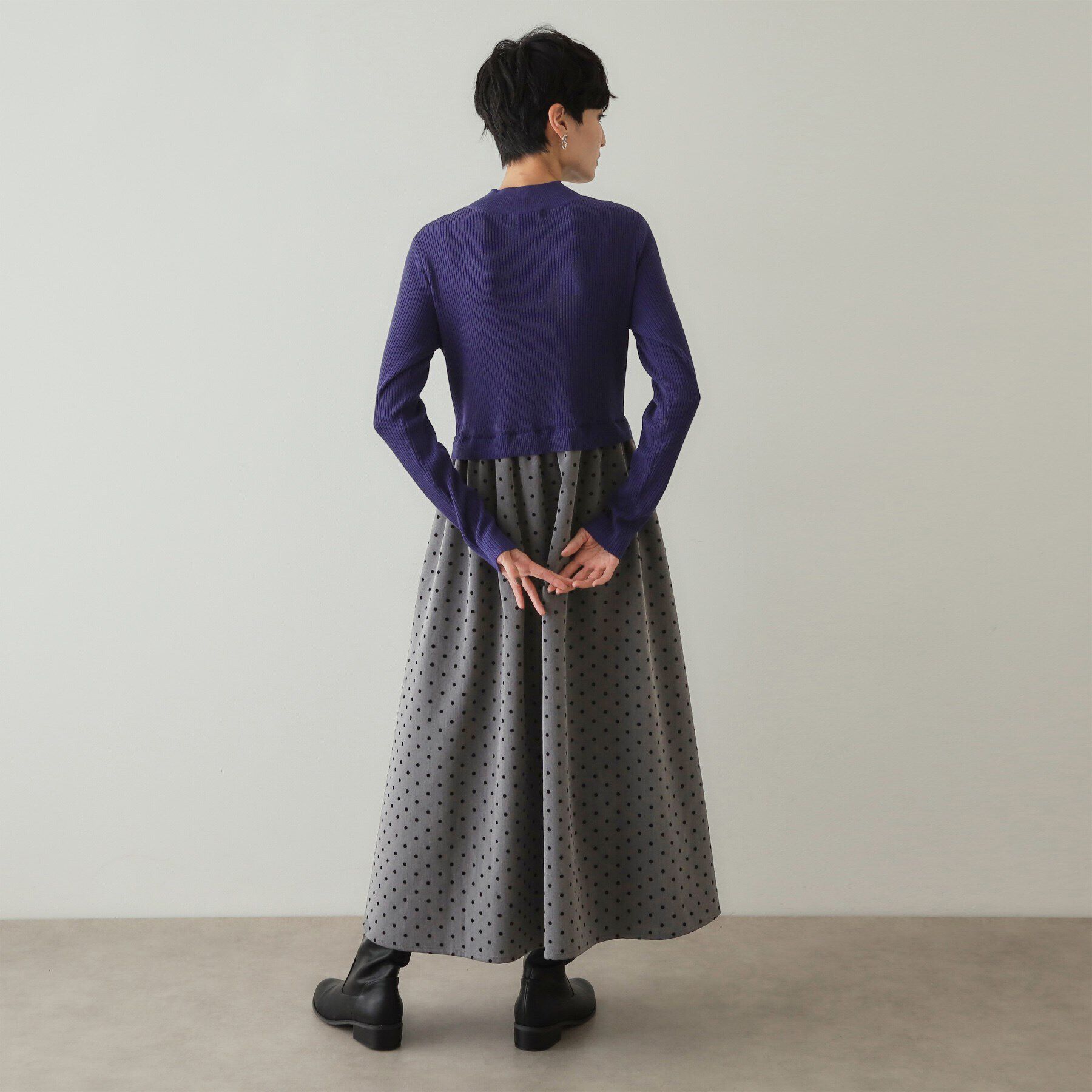 OPAQUE.CLIP「ニット&times;ドット柄 ドッキングニットワンピース」|ワンピース|