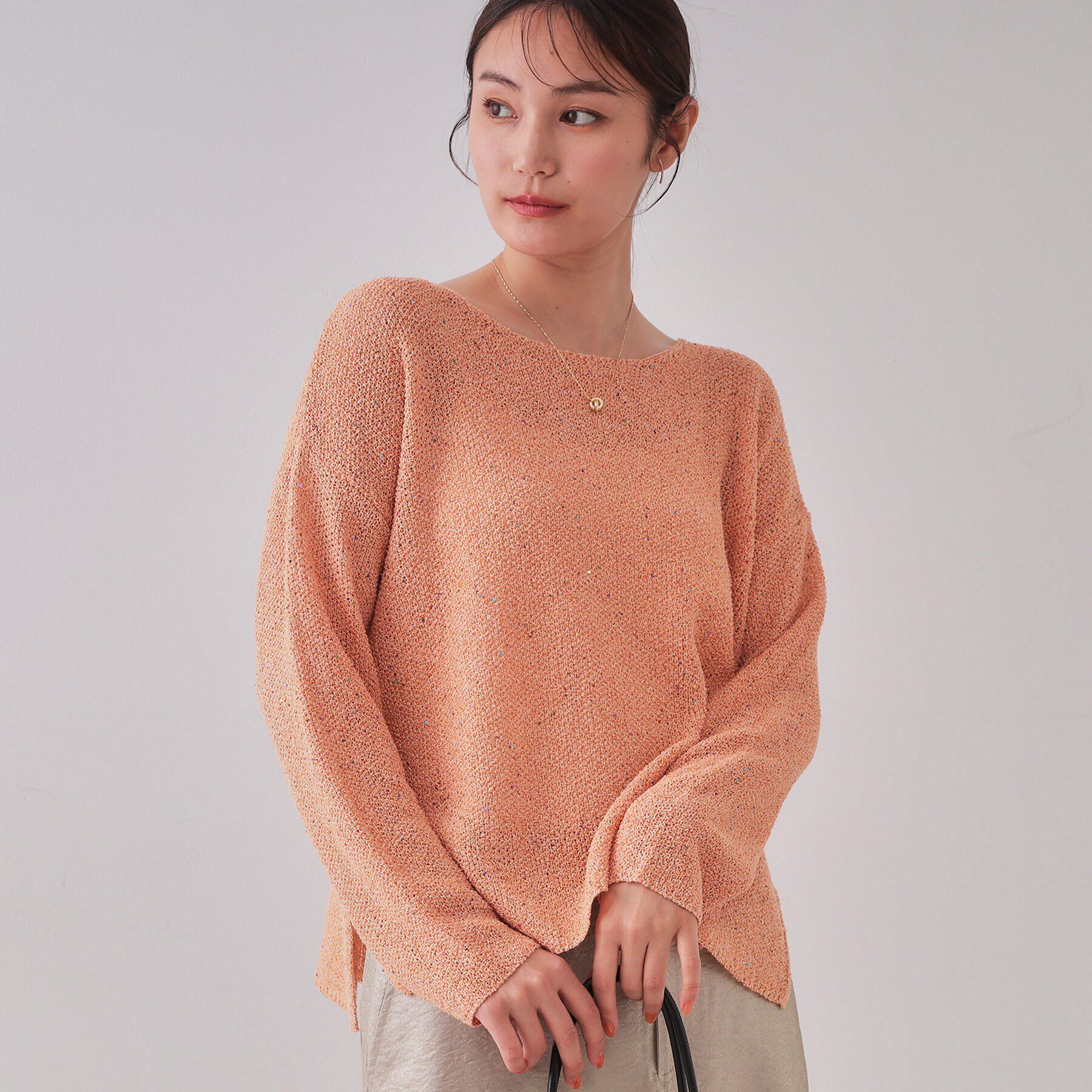 OPAQUE.CLIP「スパンコールボートネックニット【洗濯機洗い可】」|ニット・セーター|オレンジ(665)