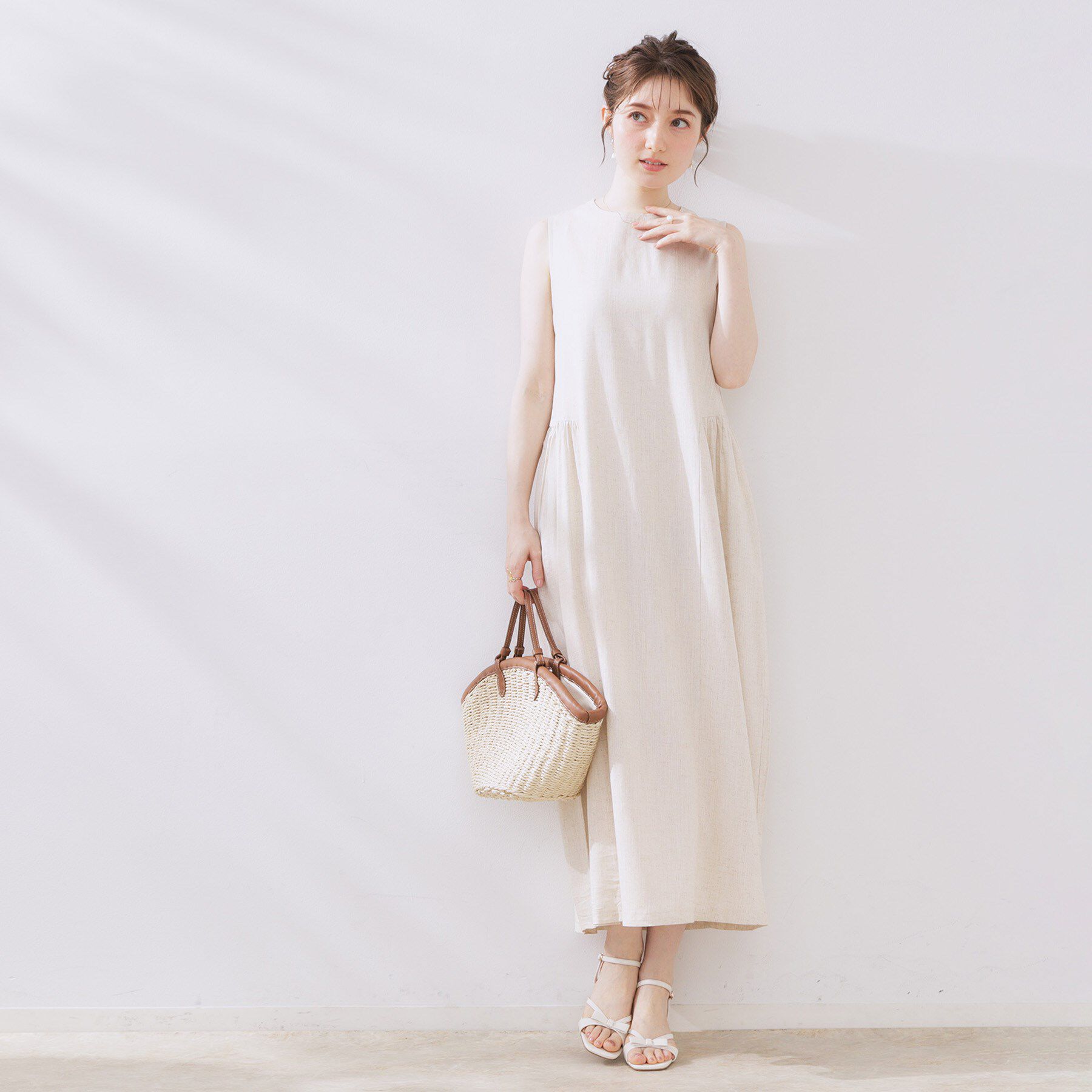 Couture broach「麻混フレアデザインワンピース」|ワンピース|