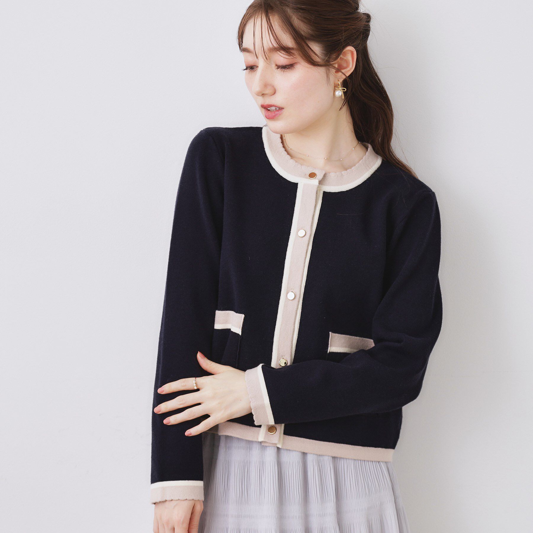 Couture broach「【通勤・着映え】配色 総針カーディ」|カーディガン|