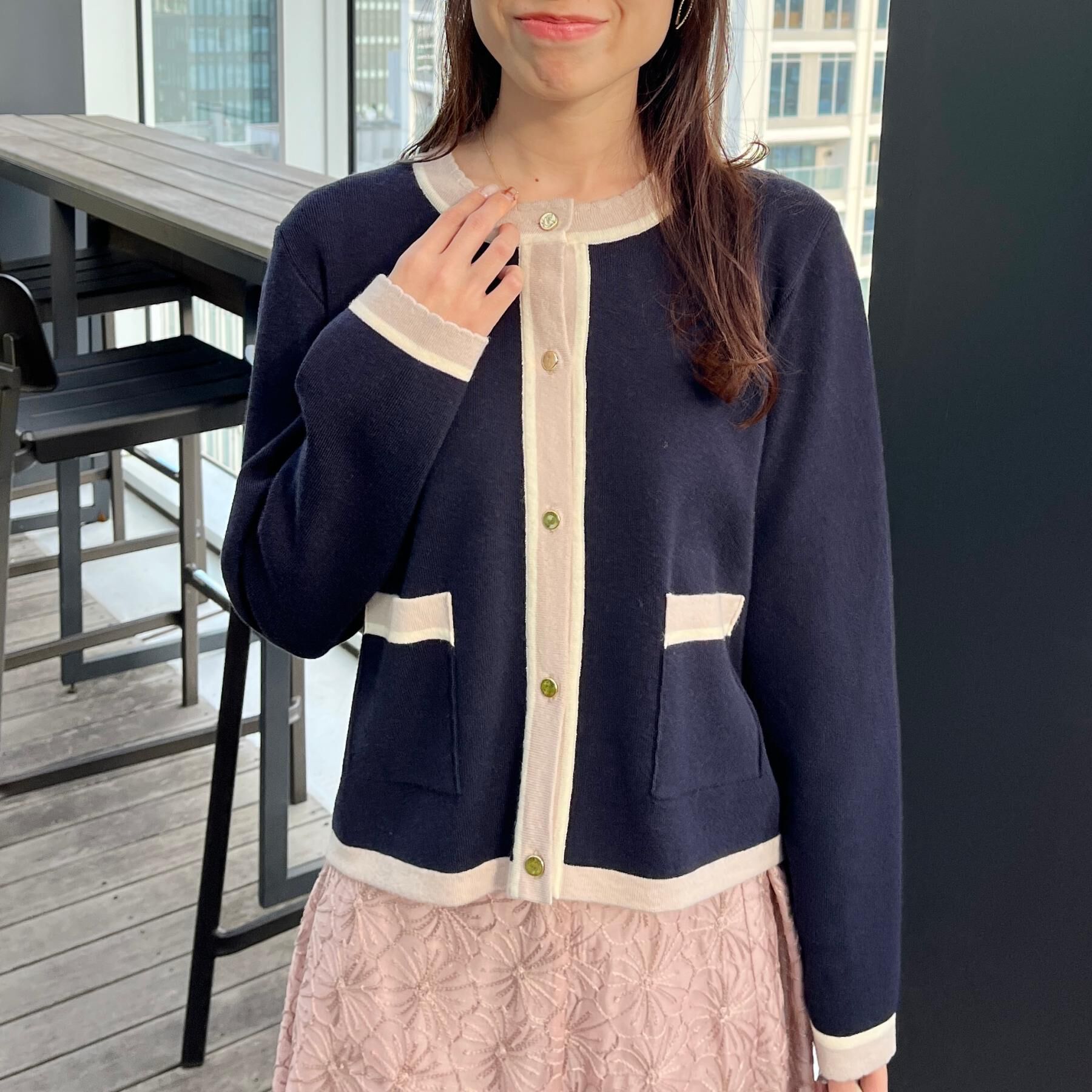 Couture broach「【通勤・着映え】配色 総針カーディ」|カーディガン|
