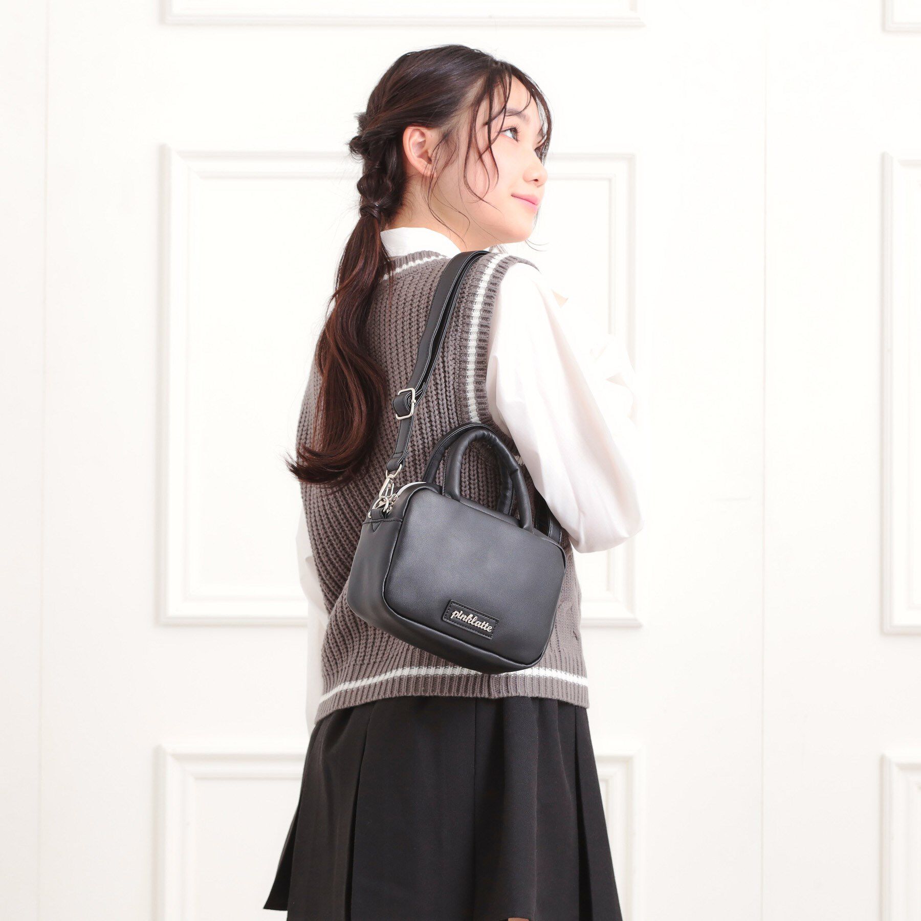 PINK-latte「ハンドルショルダー」|ショルダー・メッセンジャー|ブラック(019)