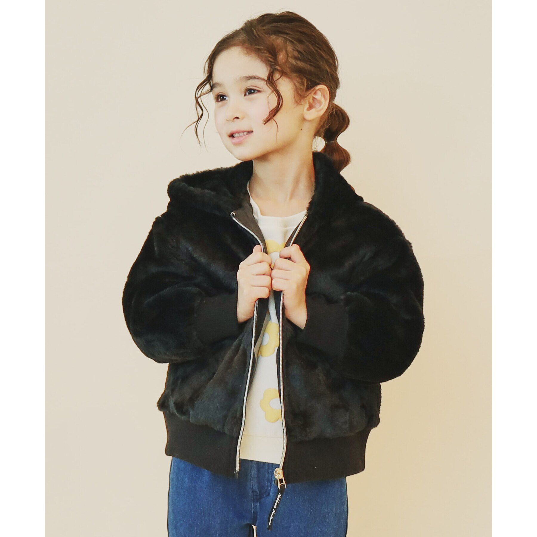 THE SHOP TK「【100－150】ファーフードジップブルゾン/洗濯機OK」|ブルゾン・スタジャン|ブラック(019)