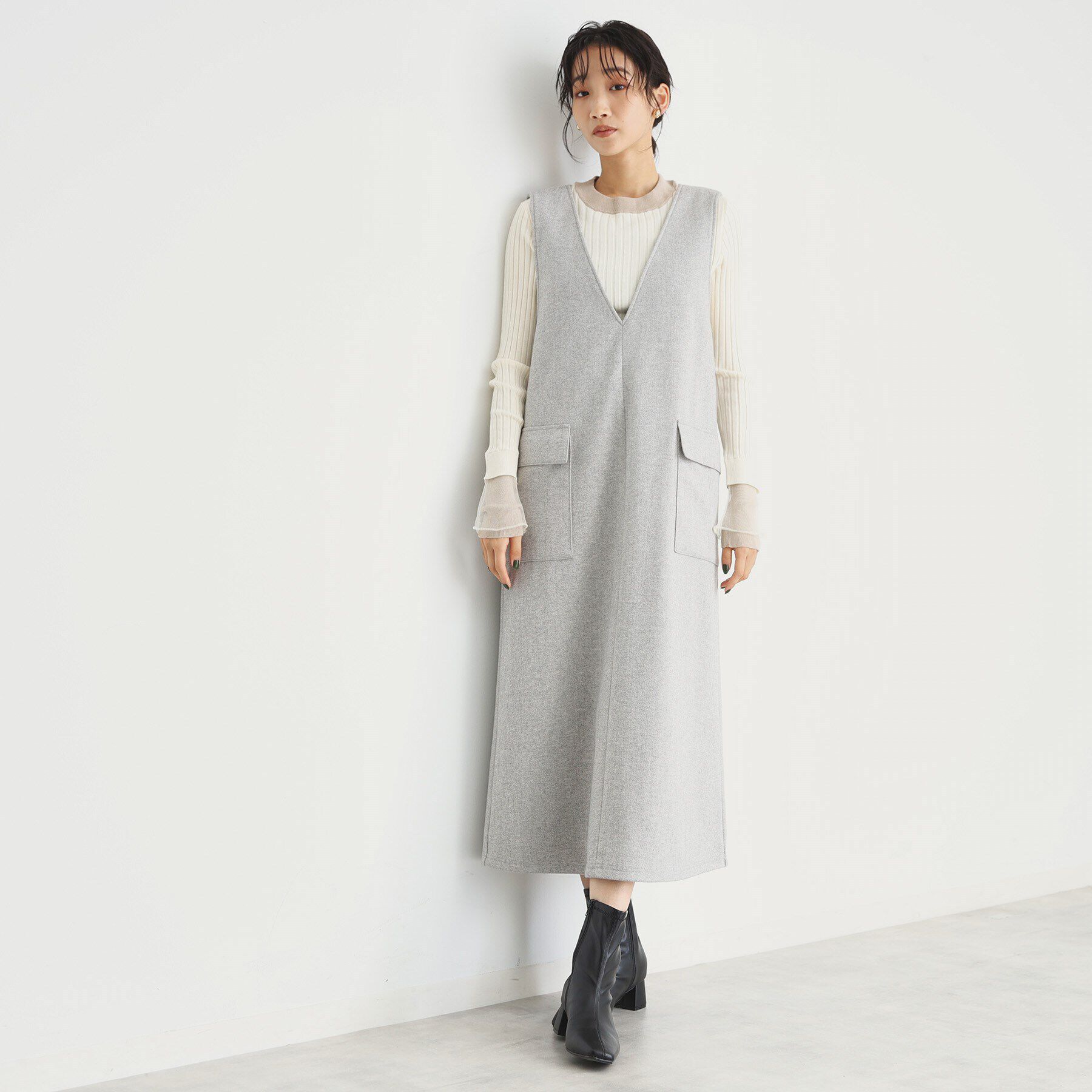 THE SHOP TK「アソート柄Vネックジャンスカ/洗える」|ワンピース|ライトグレー(011