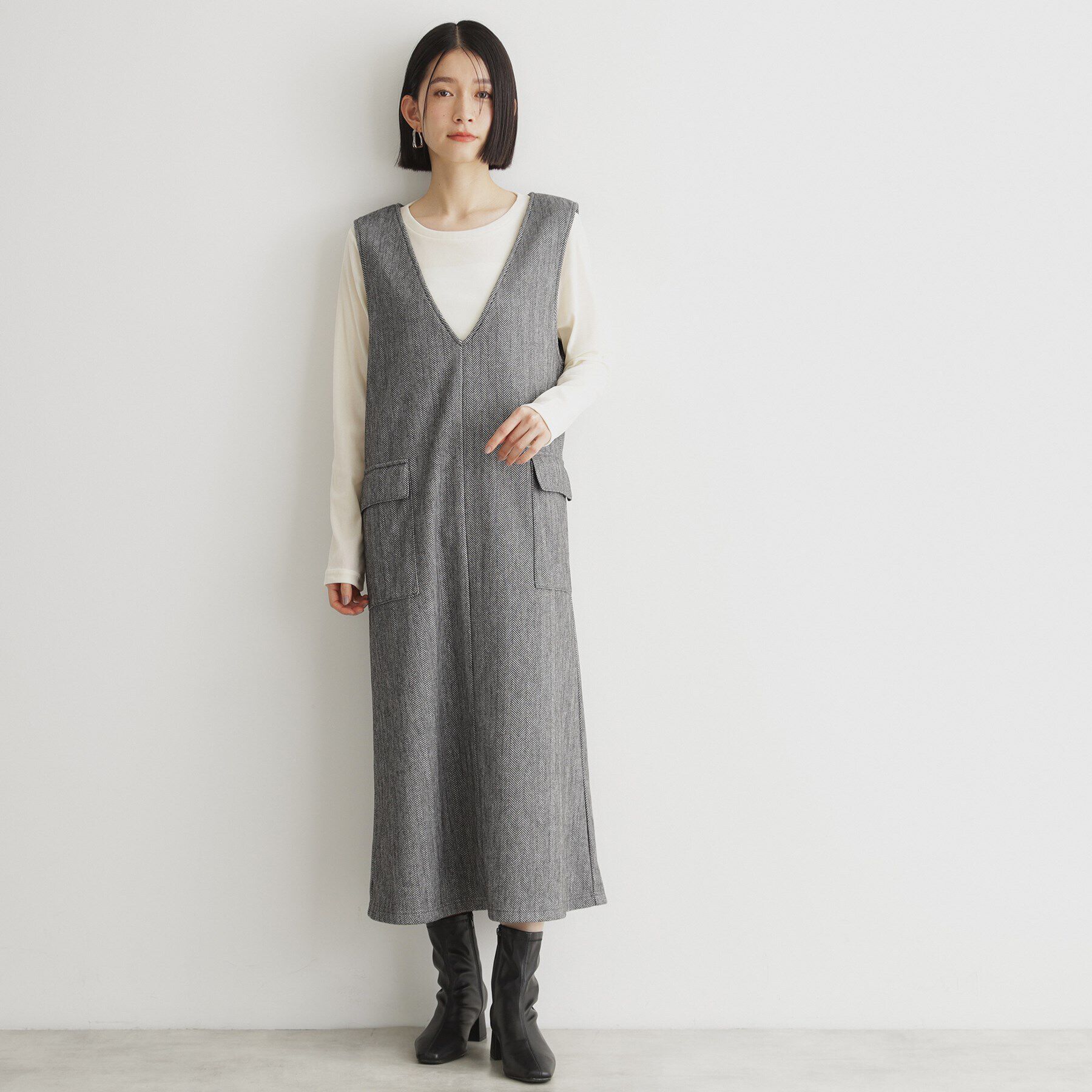 THE SHOP TK「アソート柄Vネックジャンスカ/洗える」|ワンピース|