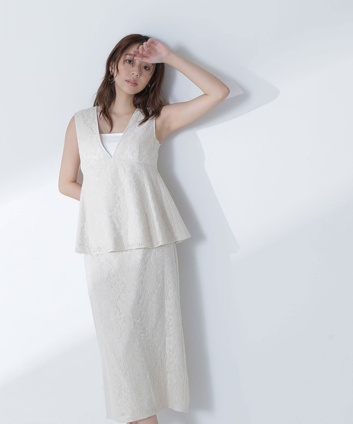  「ペプラムレースセットアップ」|ワンピース|エクリュ1