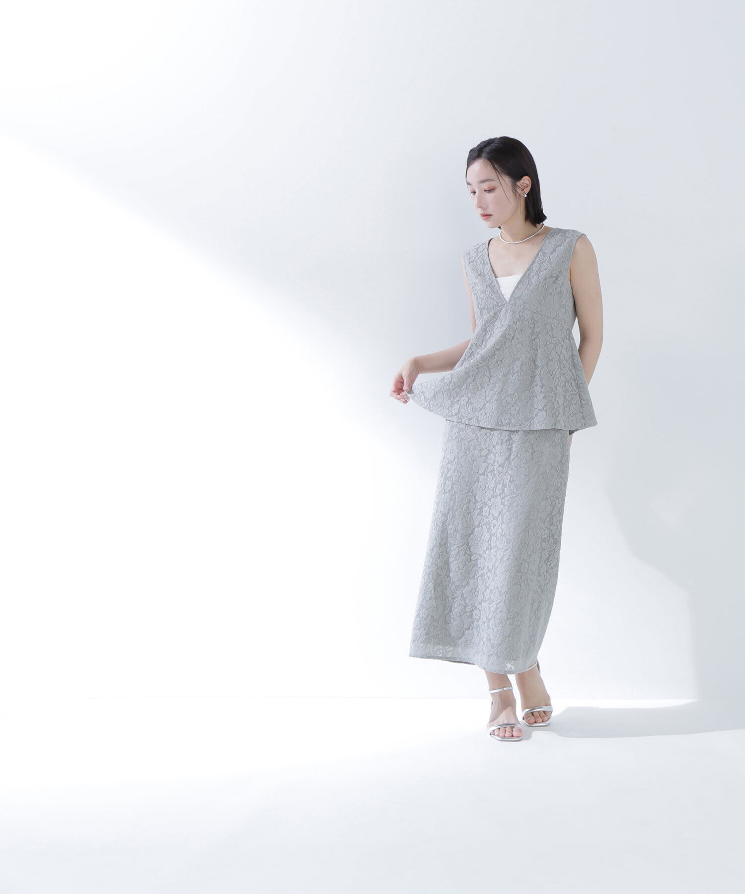  「ペプラムレースセットアップ」|ワンピース|グレイッシュ