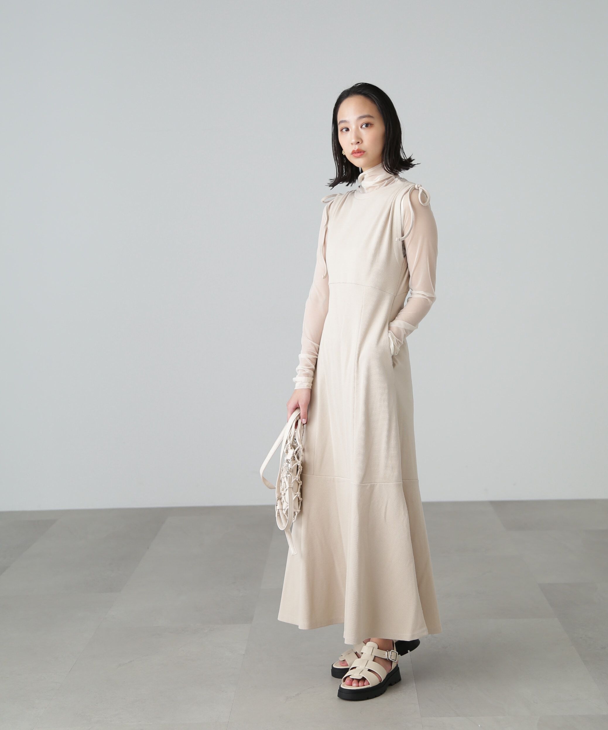  「［イエローカラーWEB限定］マルチWay袖スリットティアードワンピース」|ワンピース|