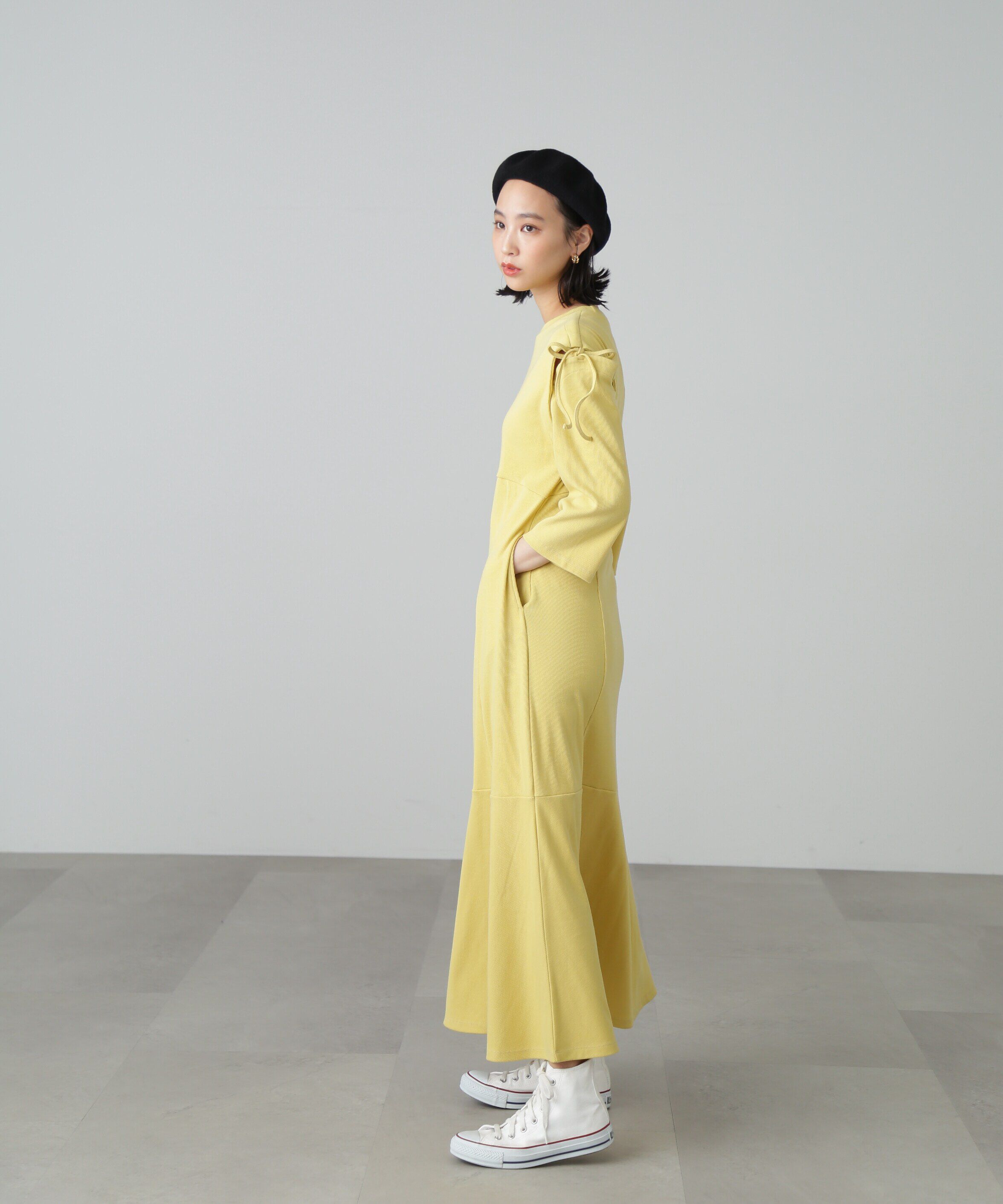  「［イエローカラーWEB限定］マルチWay袖スリットティアードワンピース」|ワンピース|