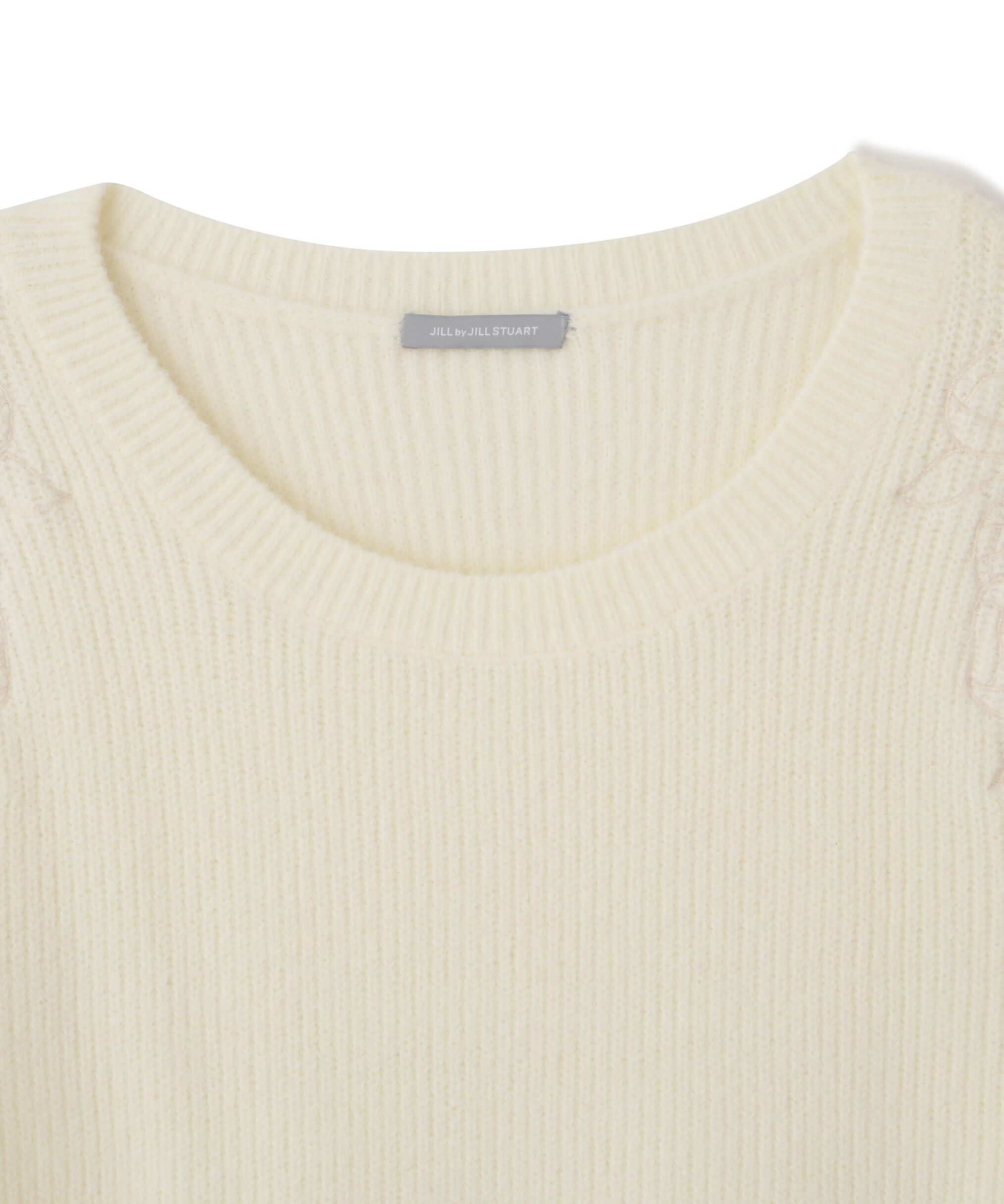  「肩開きリボンエンブロイダリーニット」|ニット・セーター|