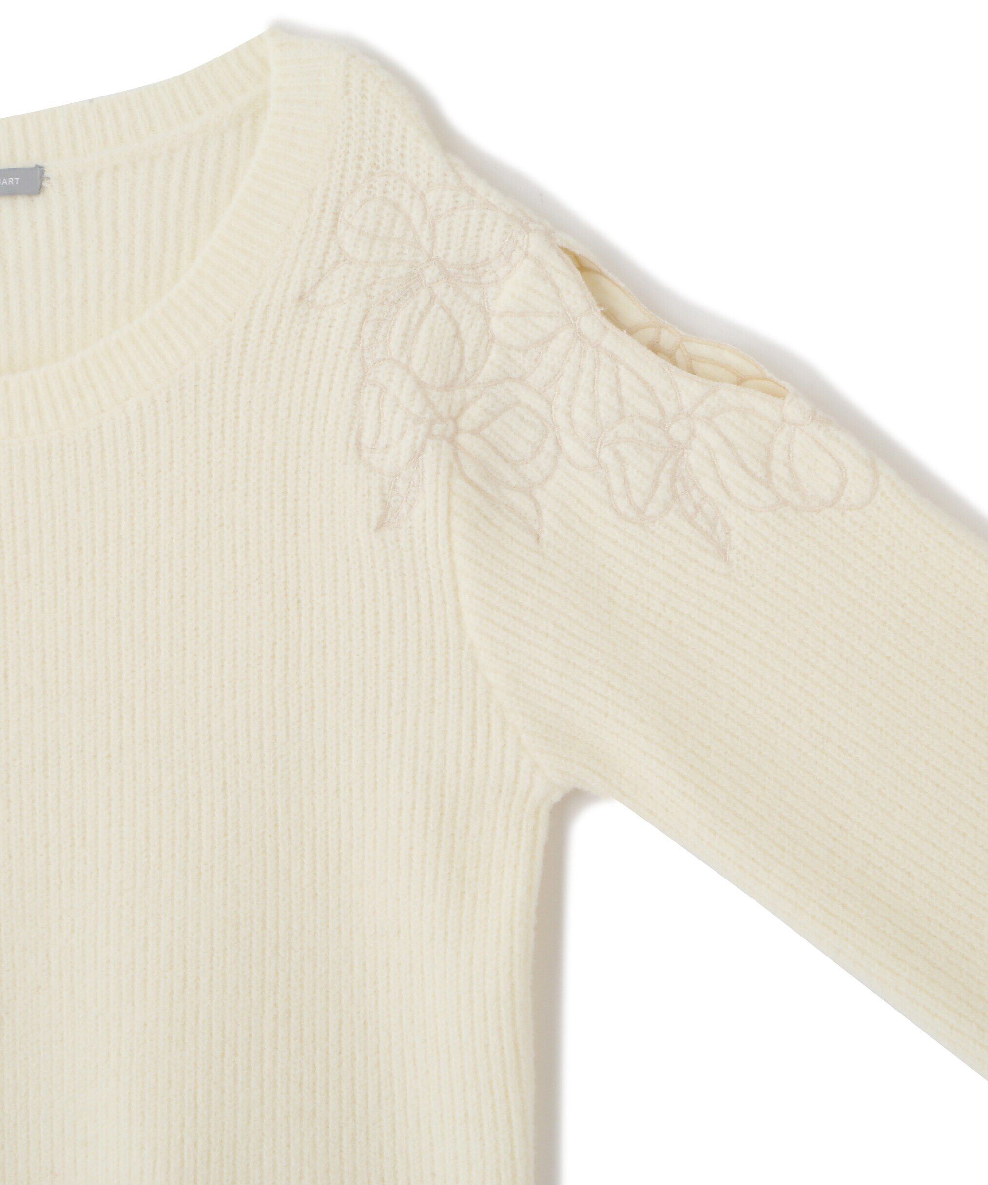  「肩開きリボンエンブロイダリーニット」|ニット・セーター|