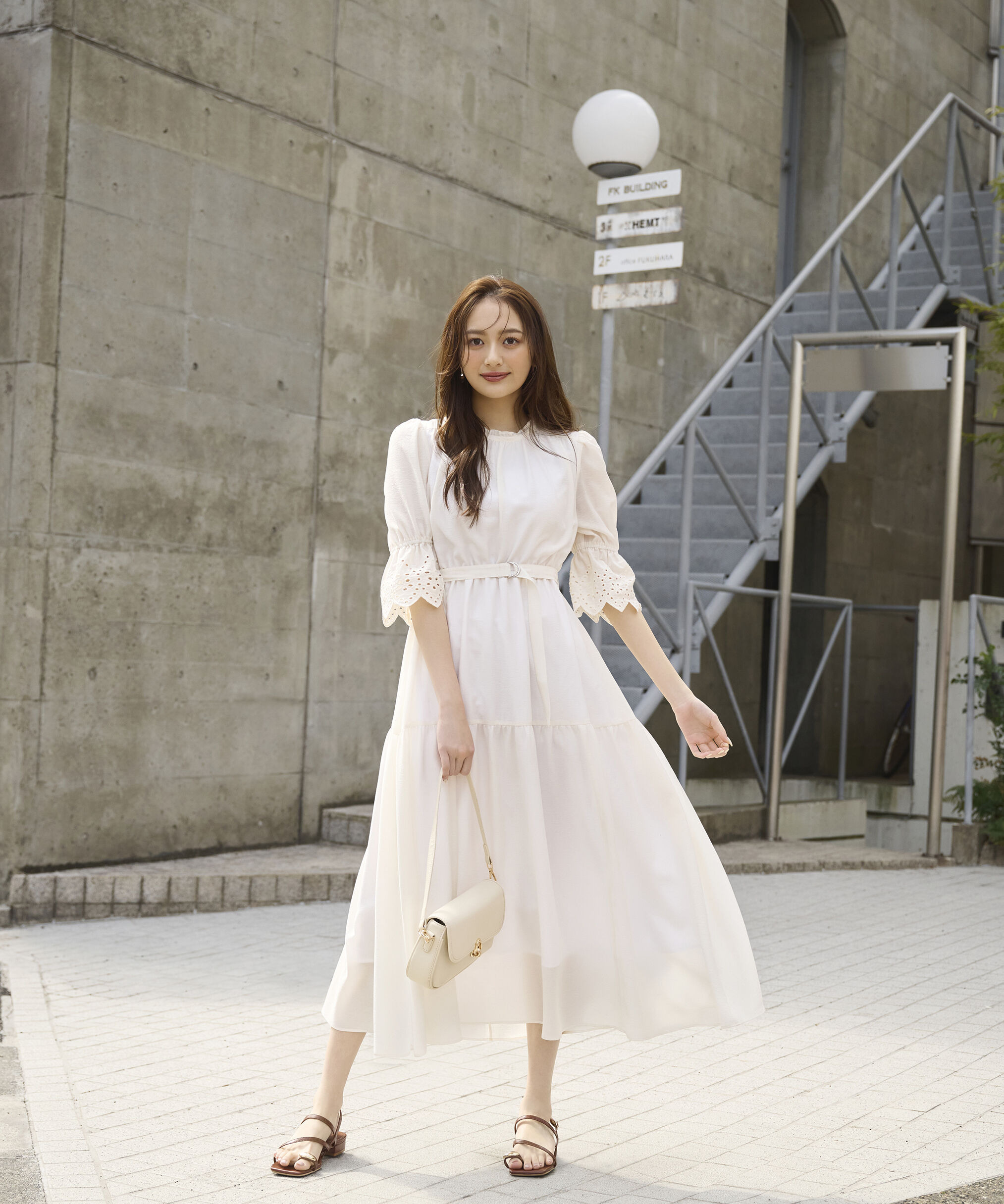 PROPORTION BODY DRESSING「刺繍レーススリーブティアードワンピース」|ワンピース|ホワイト