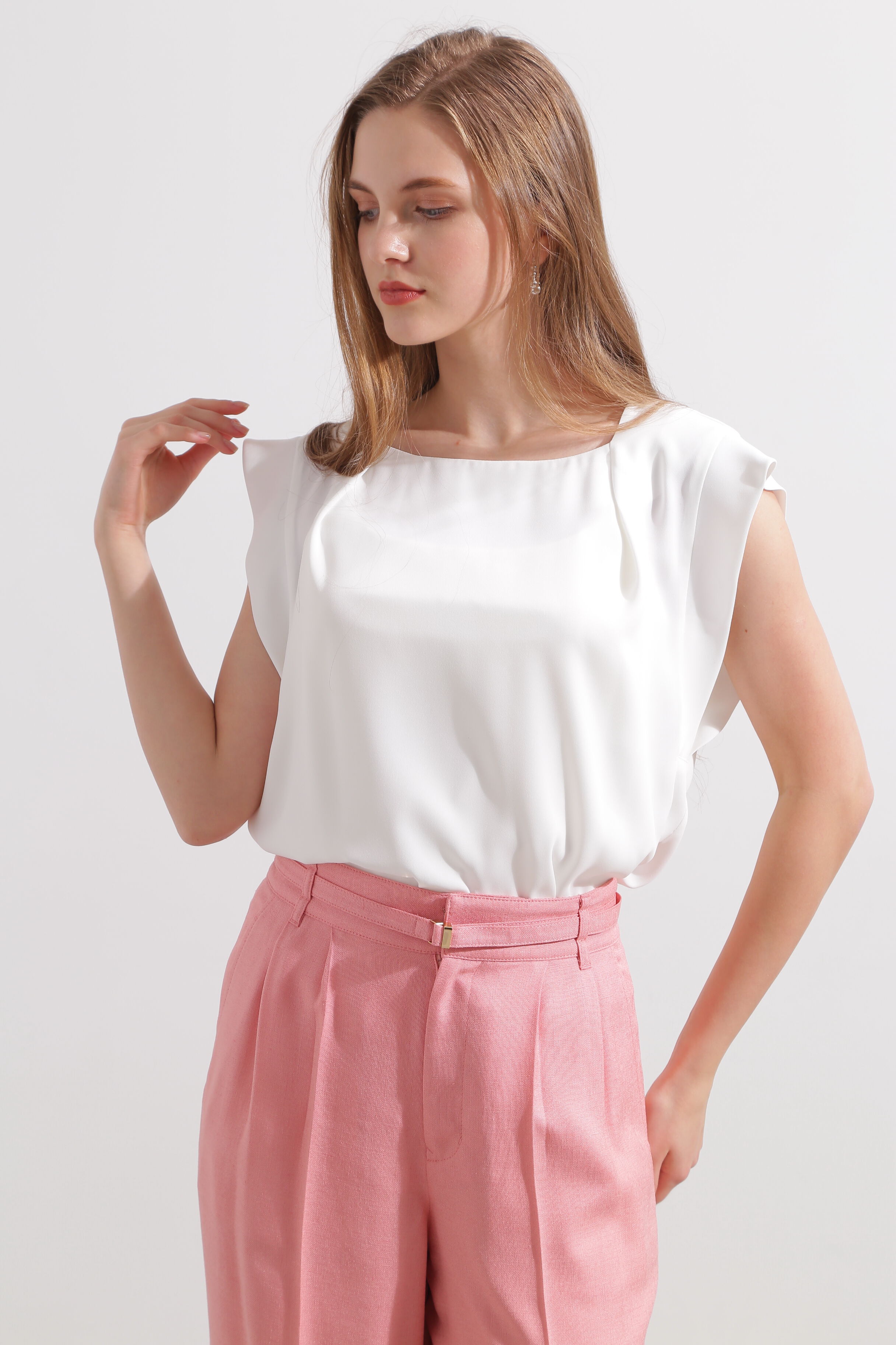  「◆カフスフレンチスリーブブラウス」|シャツ・ブラウス|ホワイト