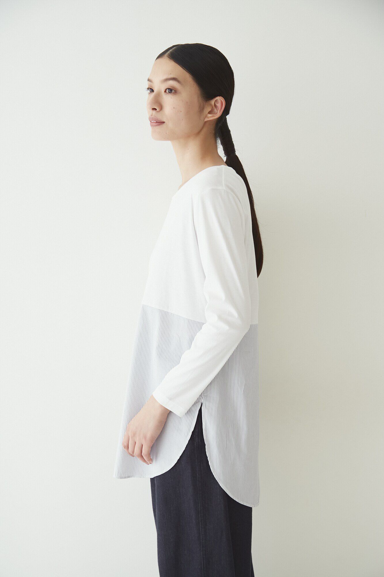  「◆布帛ドッキングクルーネックカットソー」|Tシャツ・カットソー|