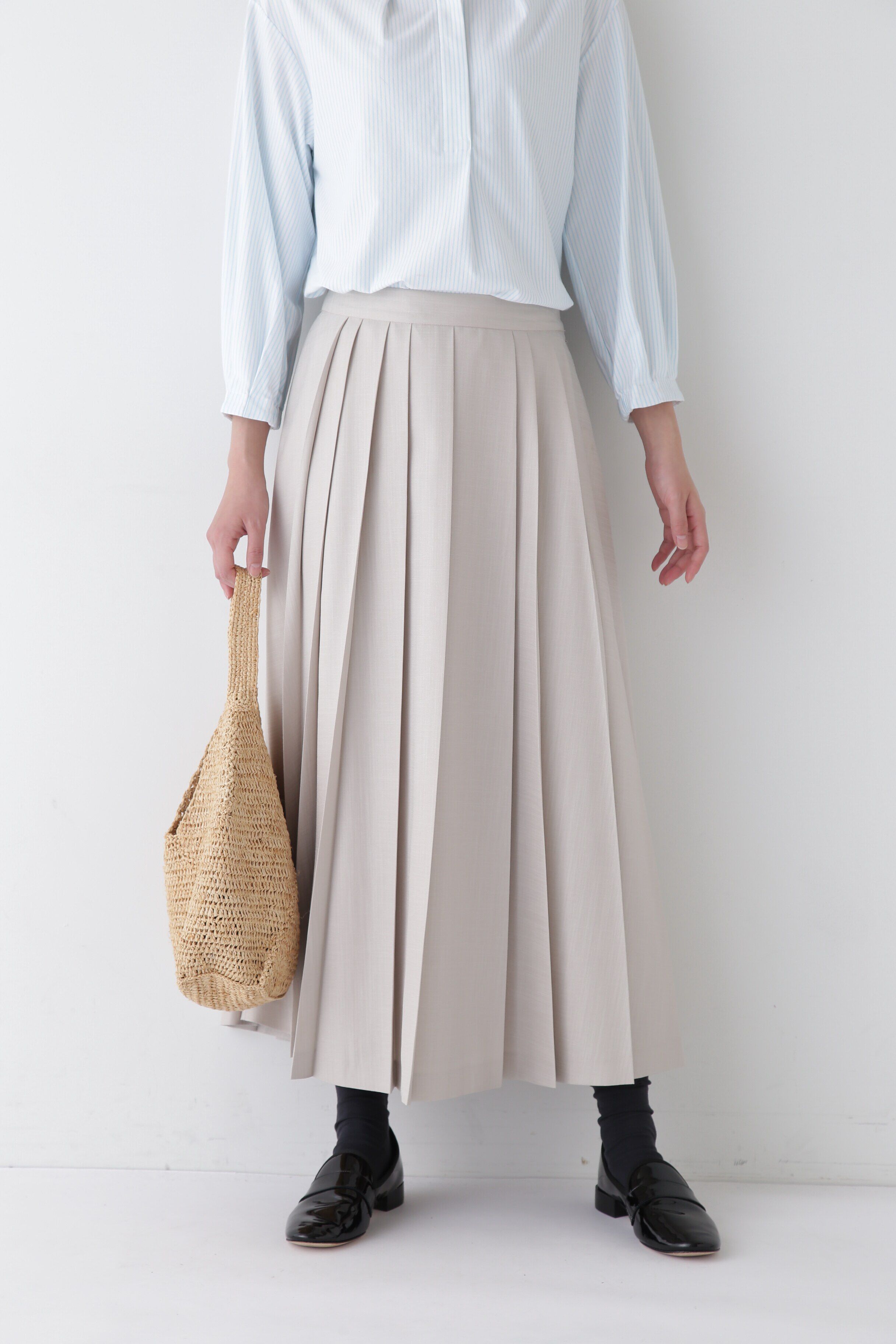  「◆リネンライクブッチャーランダムプリーツスカート」|スカート|グレージュ2