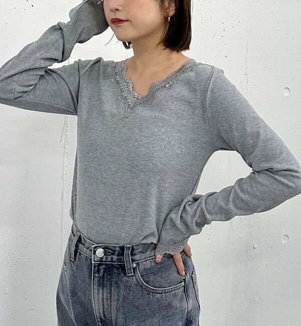 archives「レーストリミングテレコＴＯＰＳ」|Tシャツ・カットソー|GRAY