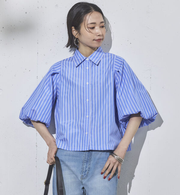Doux archives「バルーンスリーブストライプブラウス」|シャツ・ブラウス|BLUE