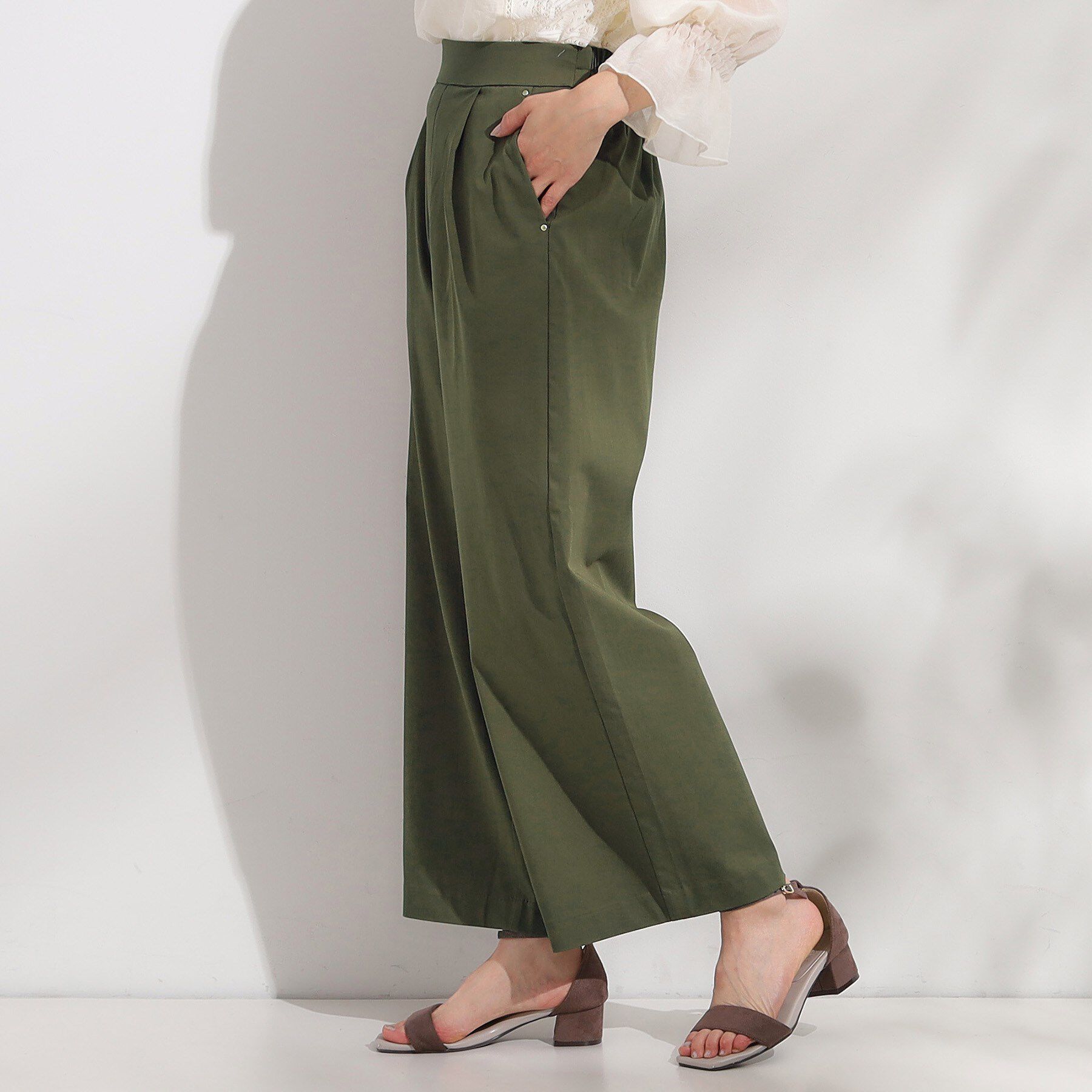 SHOO･LA･RUE「【高レビュー/S-LL/ひんやり】ゴールドパーツがアクセント ストレッチワイドパンツ」|その他|