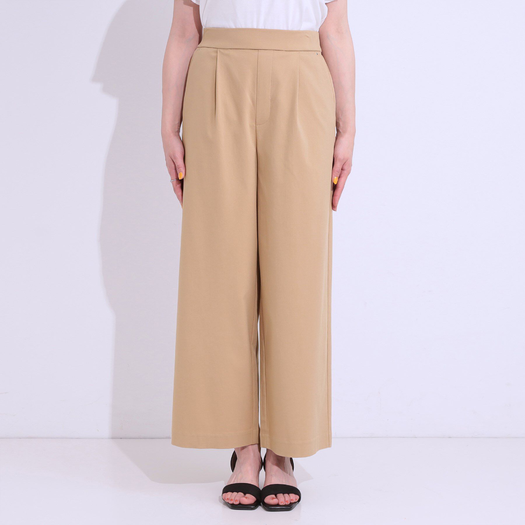 SHOO･LA･RUE「【高レビュー/S-LL/ひんやり】ゴールドパーツがアクセント ストレッチワイドパンツ」|その他|