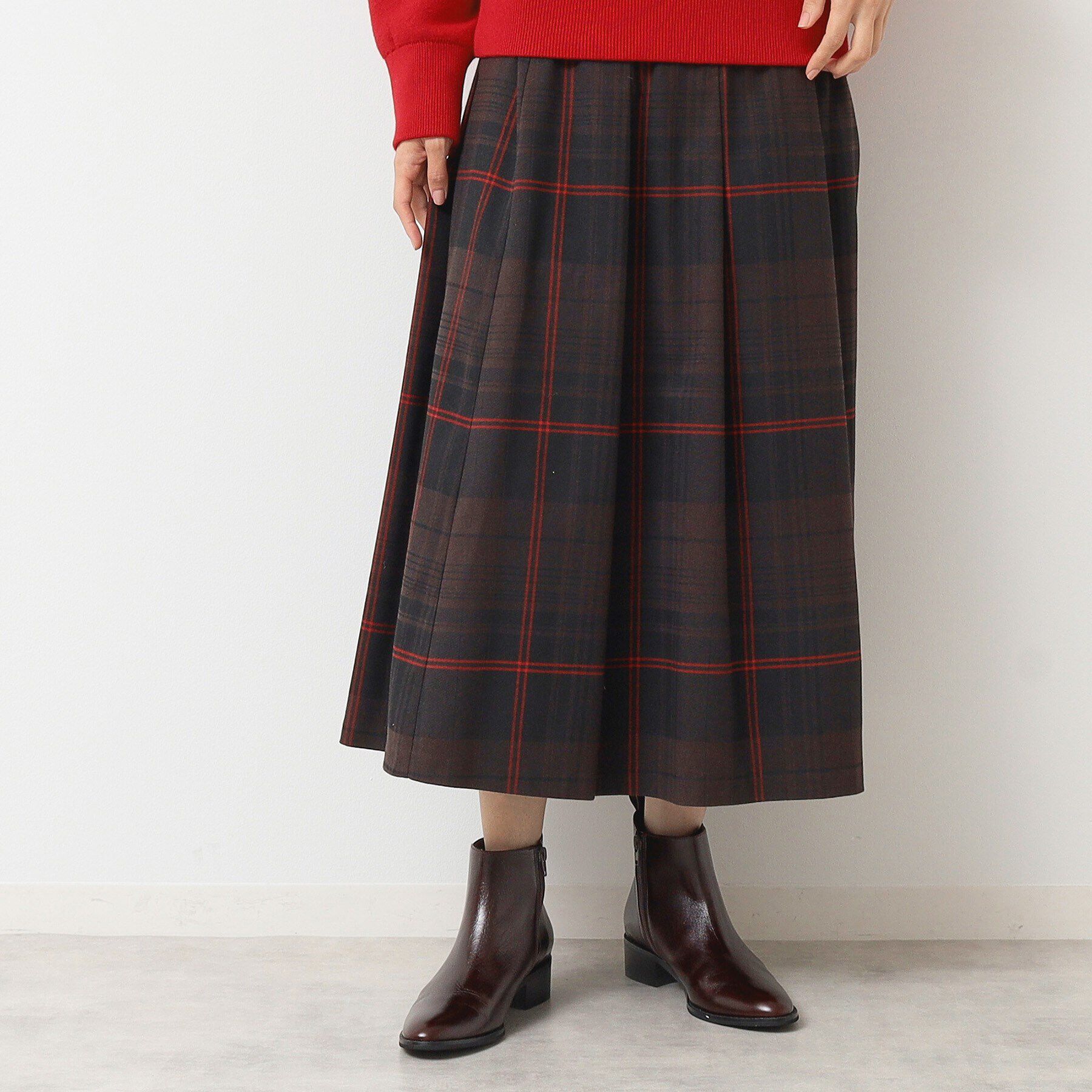 Dessin「【洗える】チェック柄タックプリーツスカート(XS~L)」|スカート|ブラウン(244)