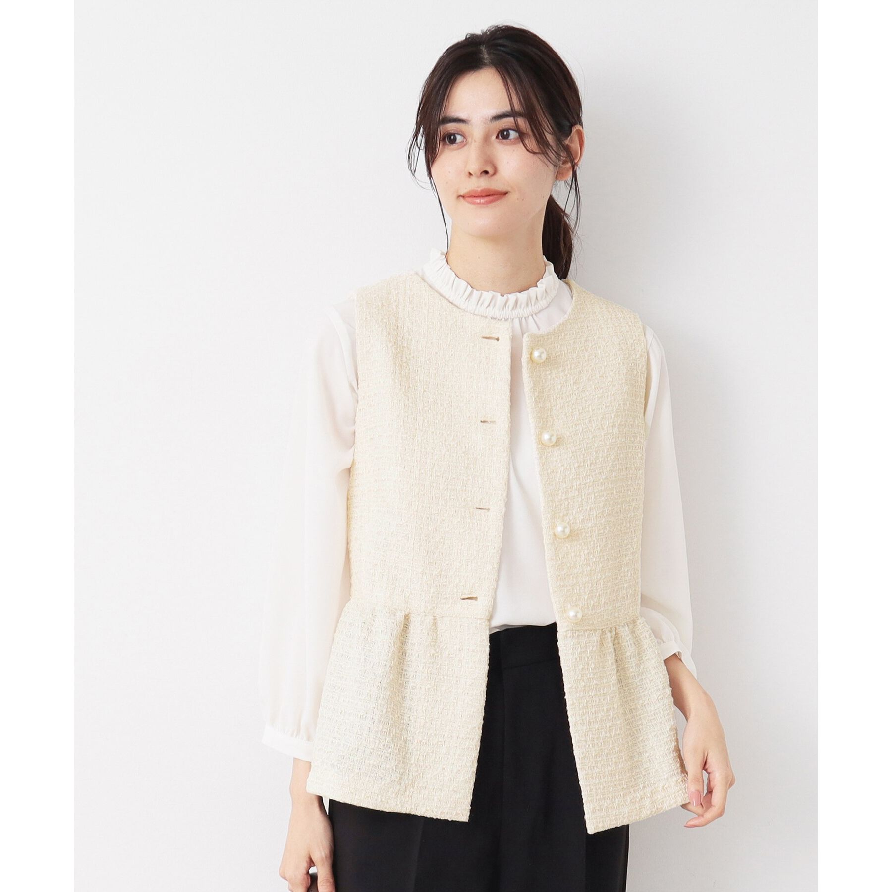 Dessin「【入卒/セレモニー】パール調ボタン付きペプラムツイードジレ」|ベスト・ジレ|