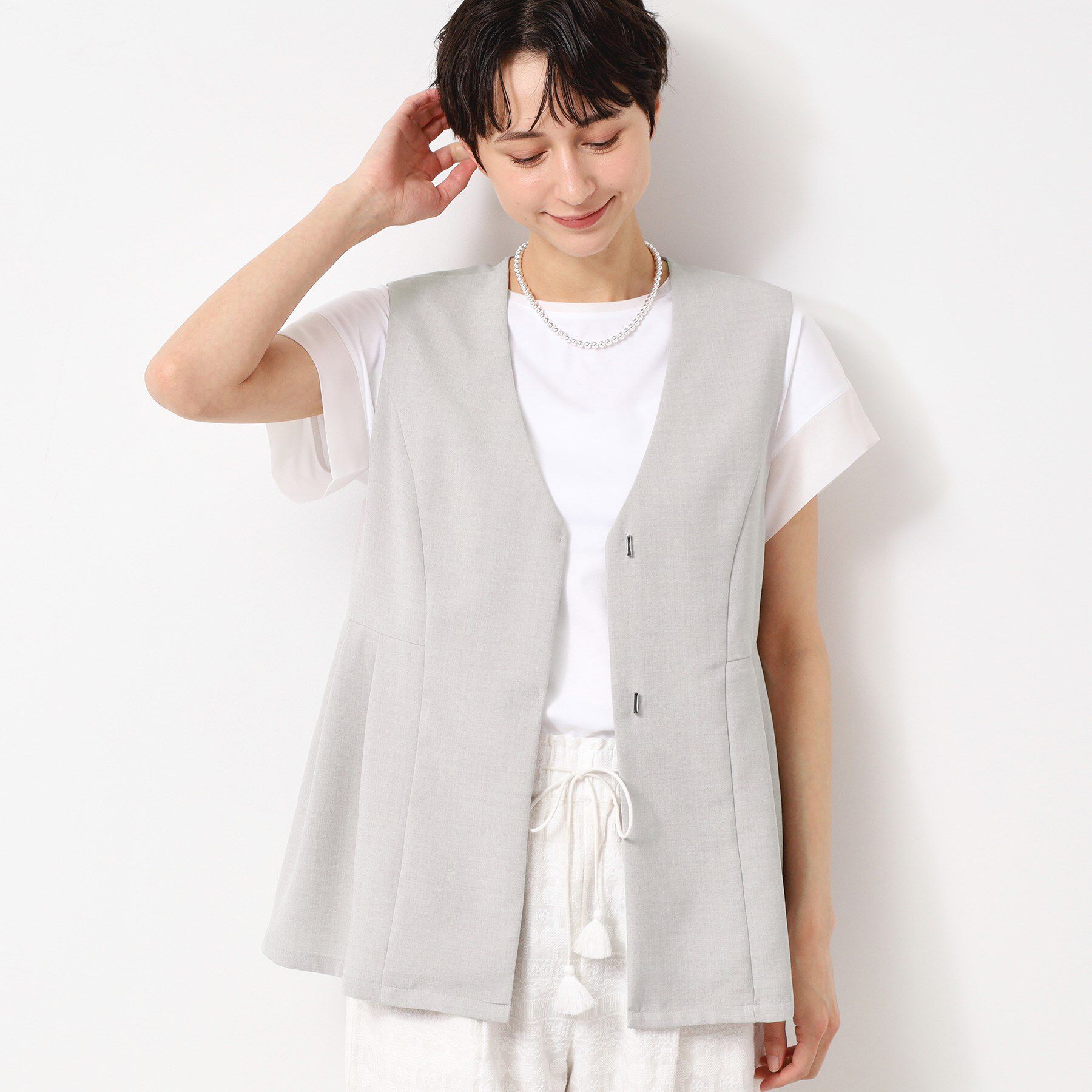 Dessin「【洗える】ソフトペプラムベスト」|ベスト・ジレ|