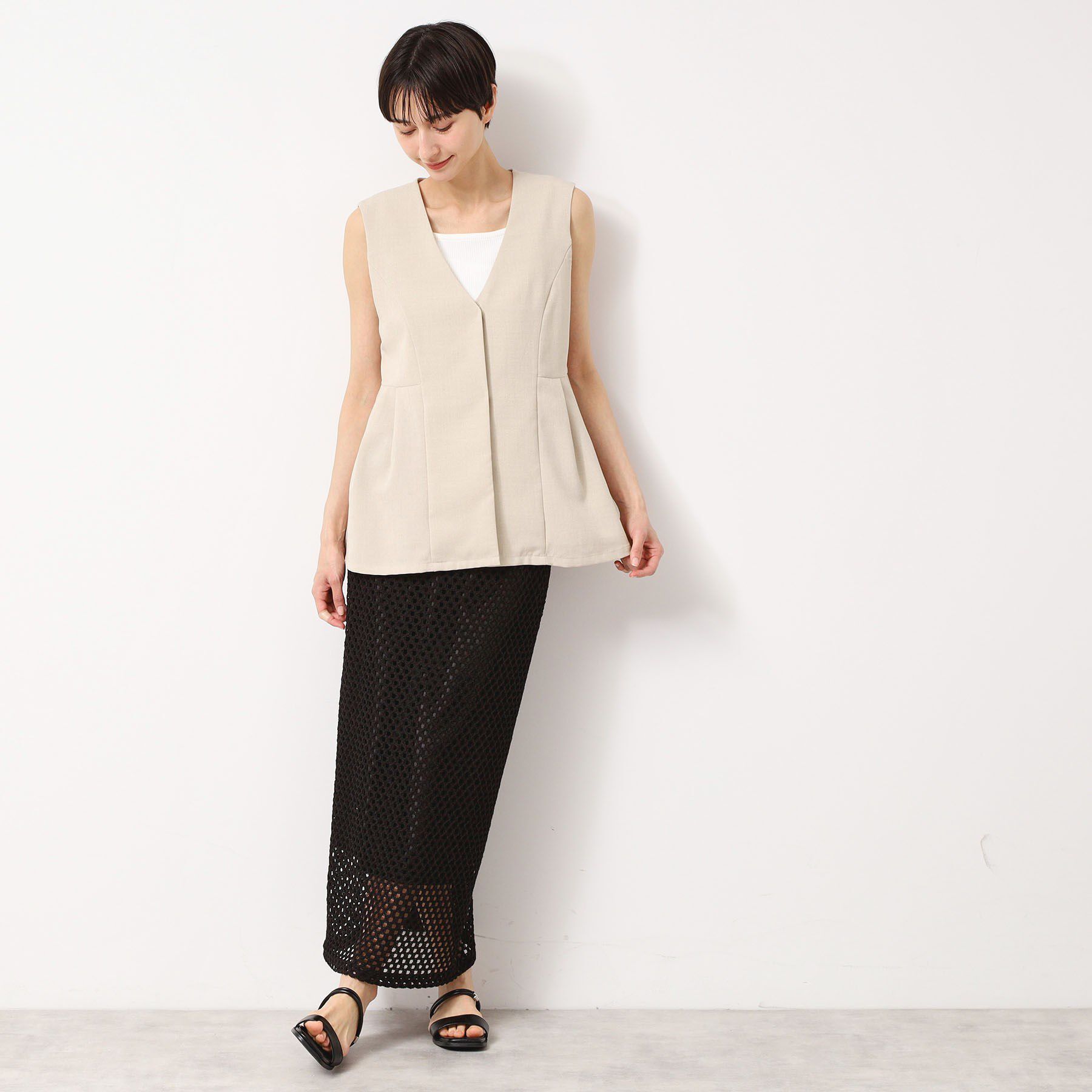 Dessin「【洗える】ソフトペプラムベスト」|ベスト・ジレ|