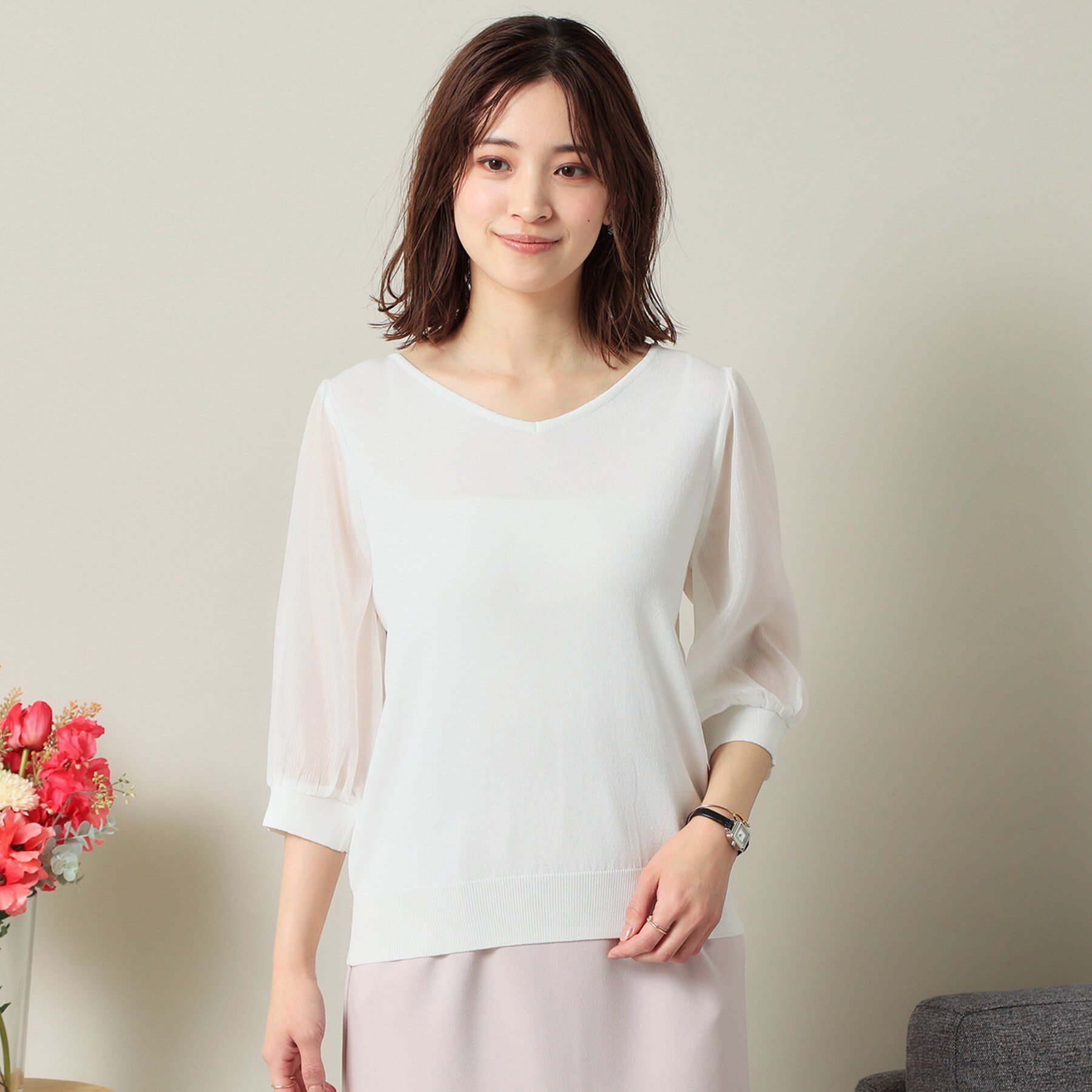 ITS&rsquo;DEMO「【UVケア／接触冷感／アンチピリング／洗濯機OK】袖シアーニット」|ニット・セーター|