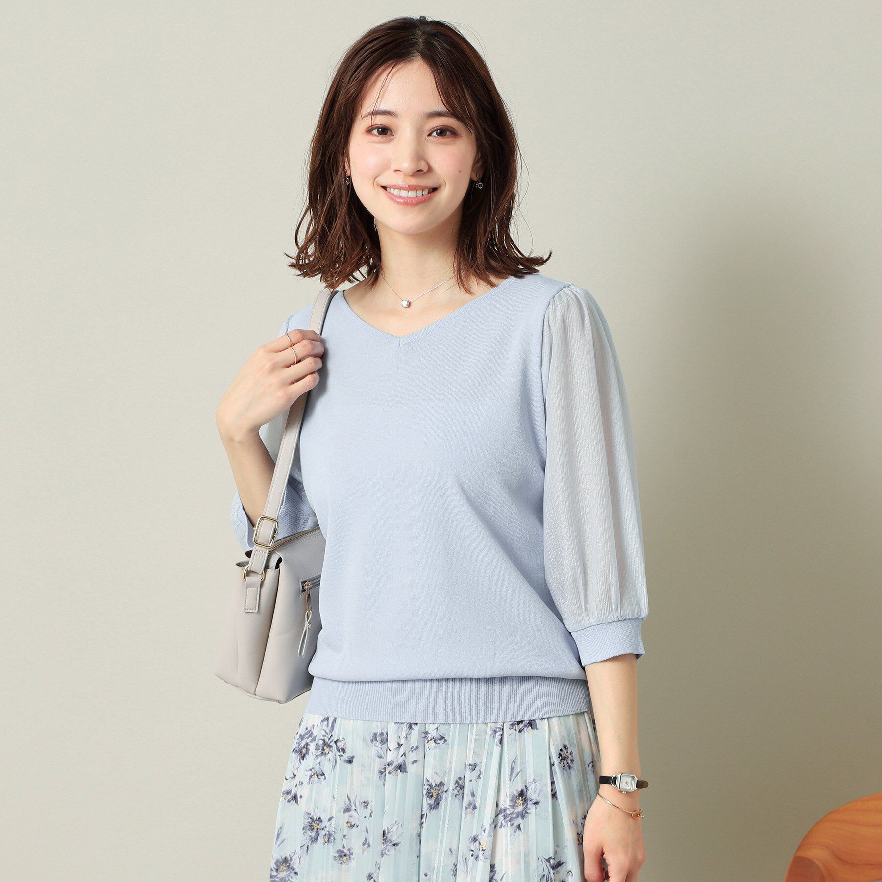 ITS&rsquo;DEMO「【UVケア／接触冷感／アンチピリング／洗濯機OK】袖シアーニット」|ニット・セーター|サックスブルー(09