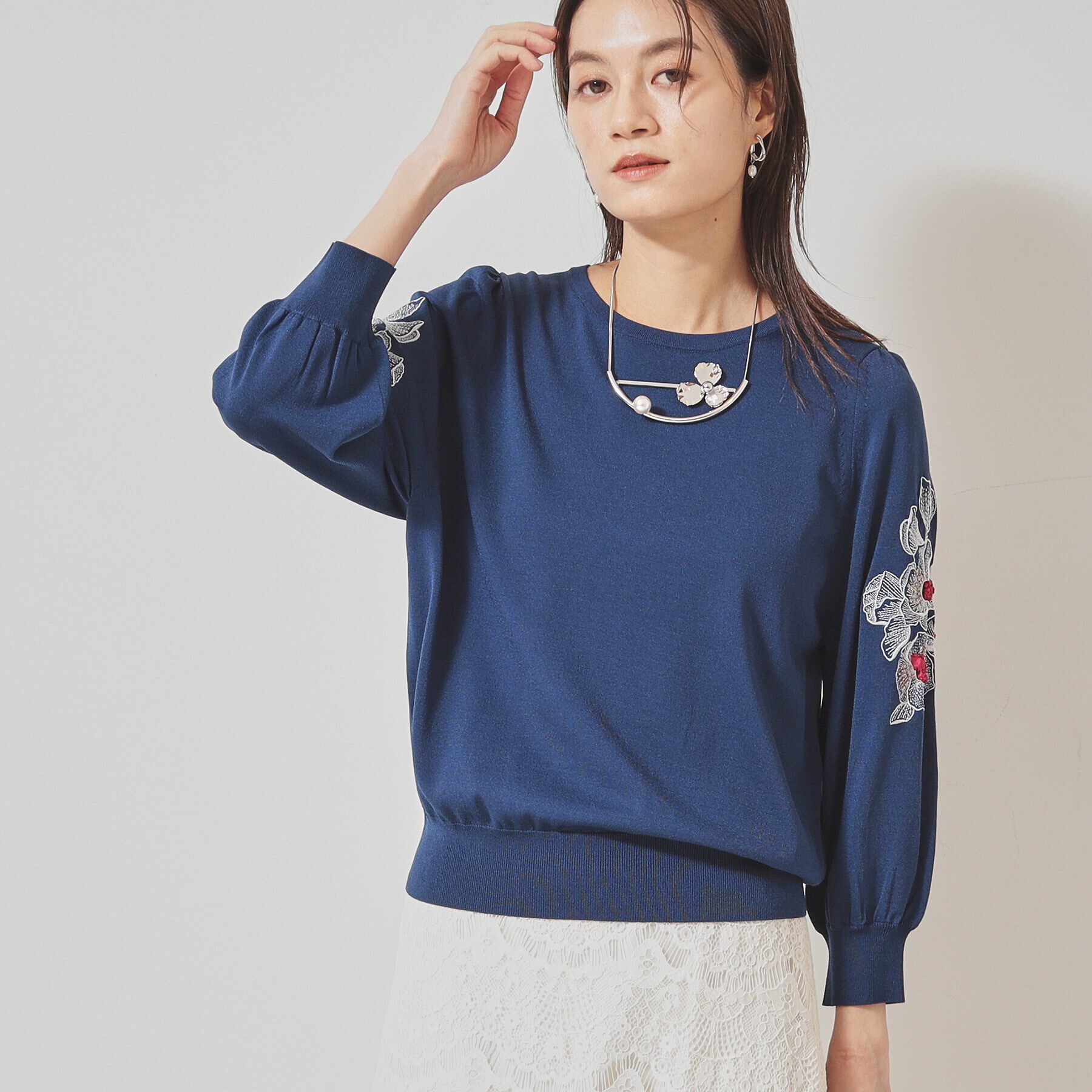 SunaUna「【SS～Lサイズ展開／リボン＆ビーズ刺繍】クラフトニット」|ニット・セーター|