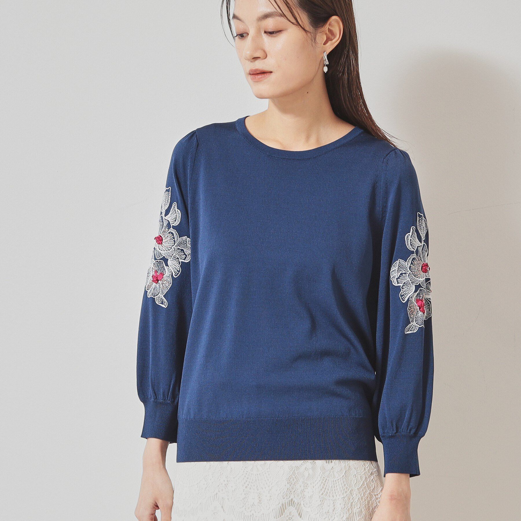 SunaUna「【SS～Lサイズ展開／リボン＆ビーズ刺繍】クラフトニット」|ニット・セーター|