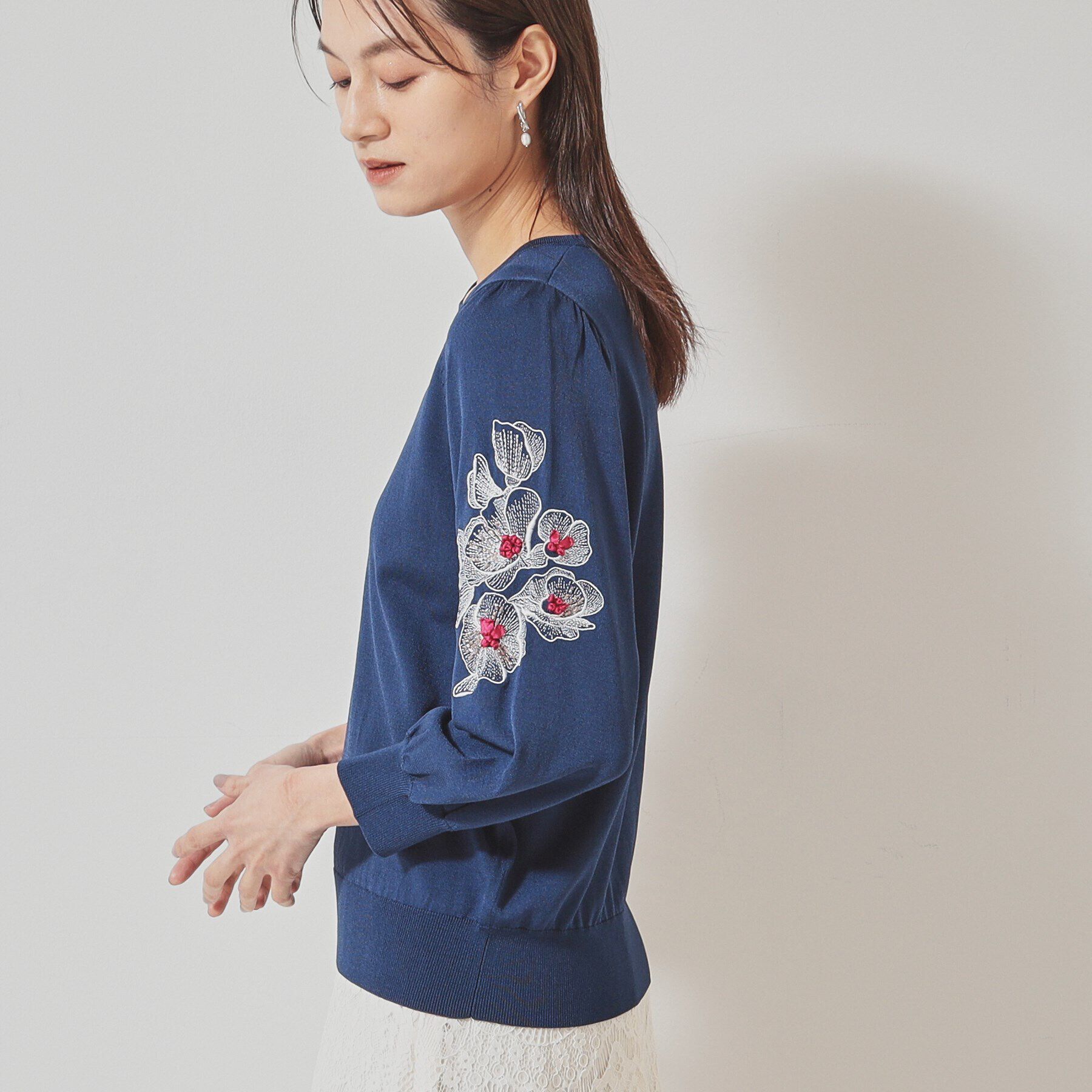 SunaUna「【SS～Lサイズ展開／リボン＆ビーズ刺繍】クラフトニット」|ニット・セーター|