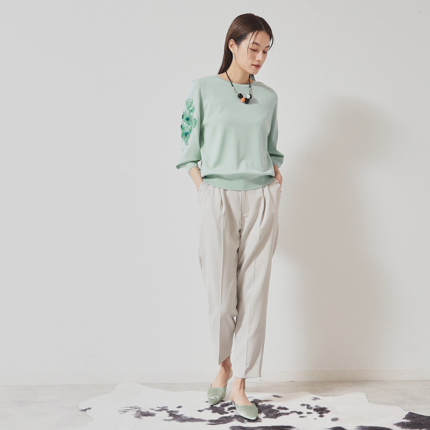 SunaUna「【SS～Lサイズ展開／リボン＆ビーズ刺繍】クラフトニット」|ニット・セーター|