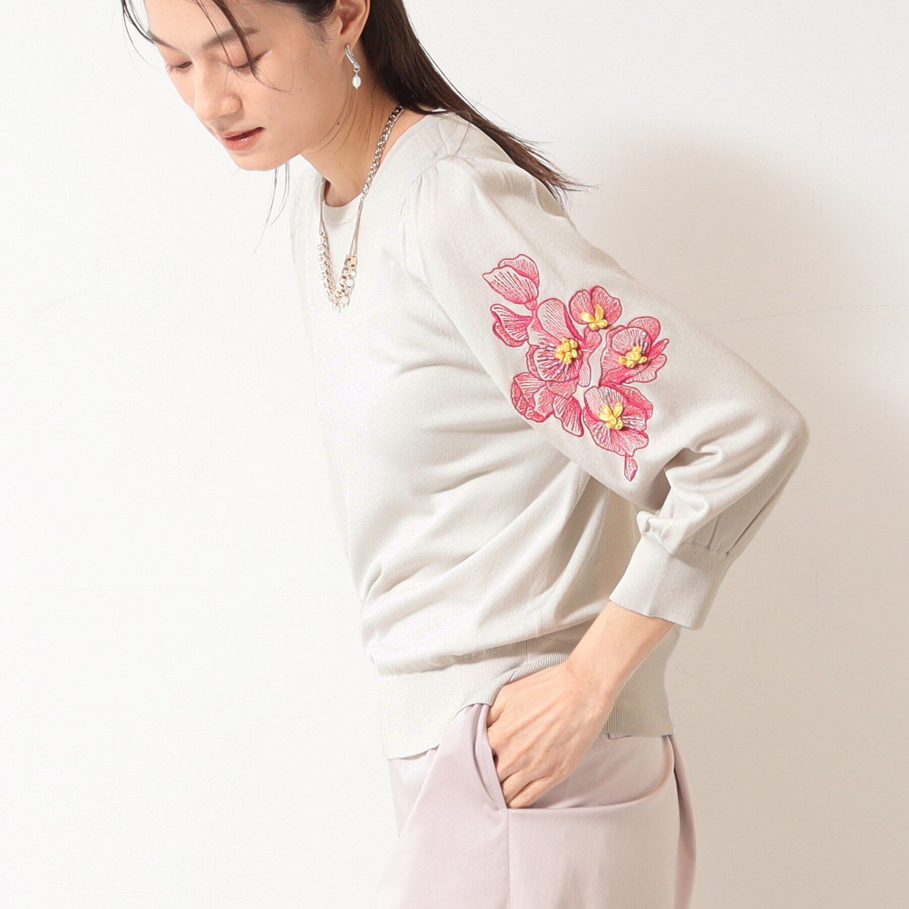 SunaUna「【SS～Lサイズ展開／リボン＆ビーズ刺繍】クラフトニット」|ニット・セーター|