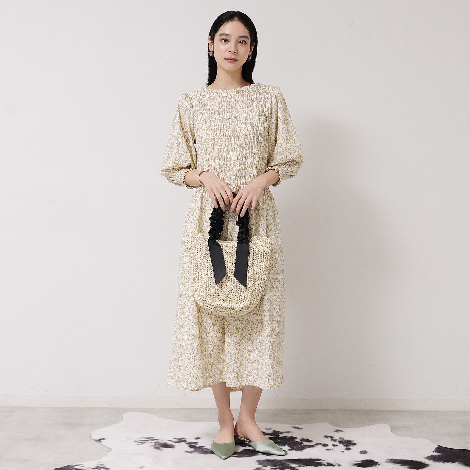 SunaUna「シャーリングフラワーワンピース」|ワンピース|