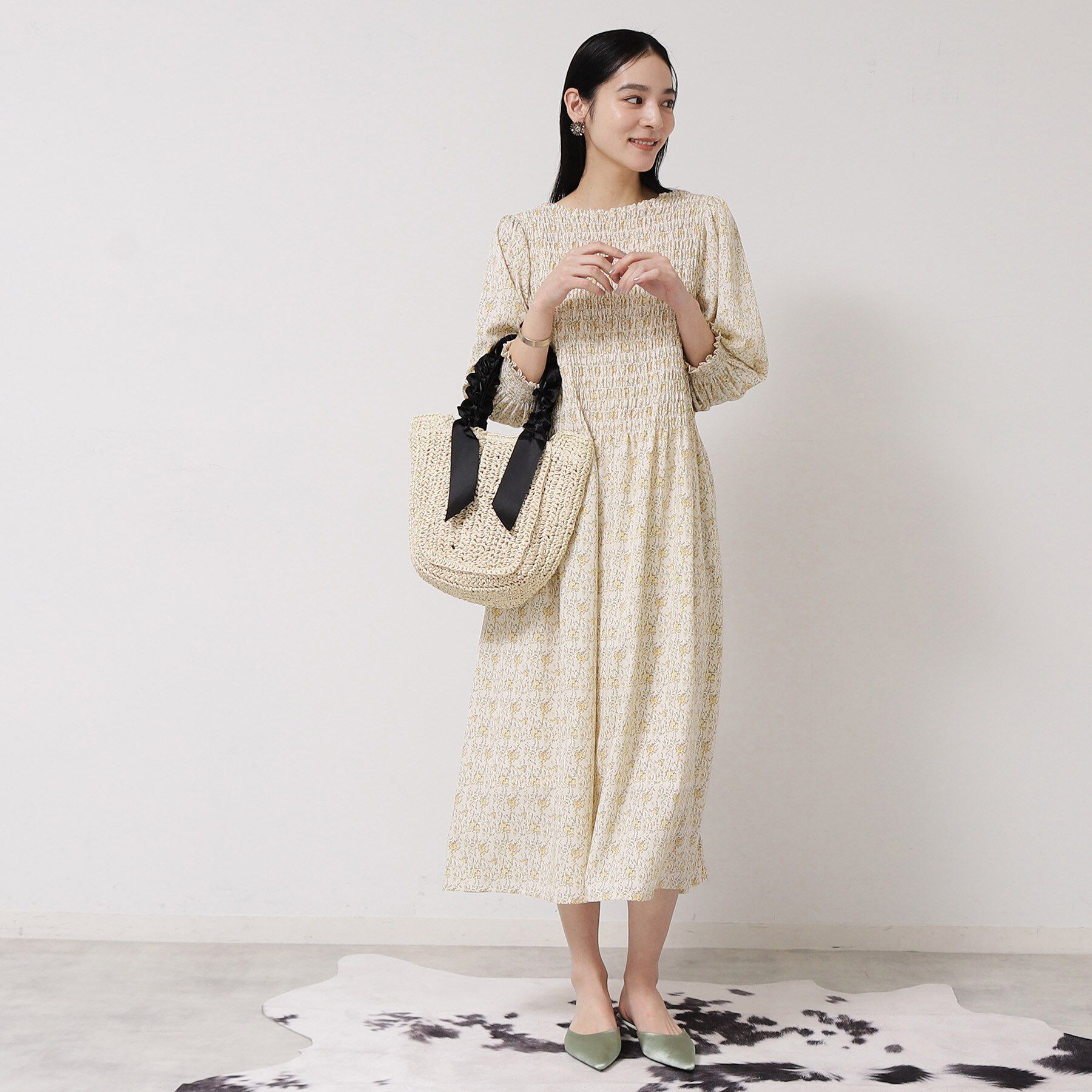 SunaUna「シャーリングフラワーワンピース」|ワンピース|