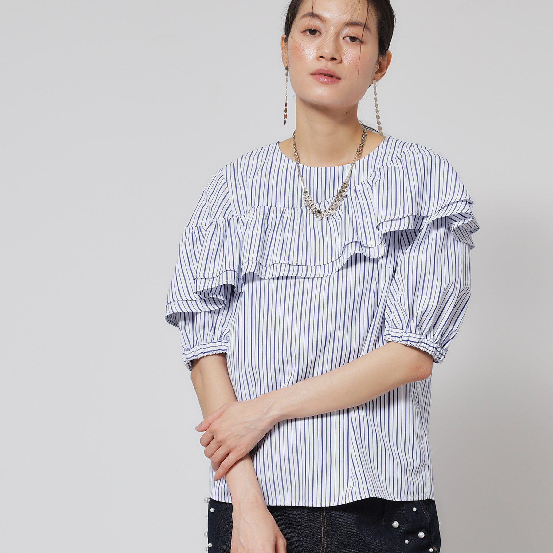 SunaUna「【今年はこれで決まり！／アシメフリル】ブラウス」|シャツ・ブラウス|ブルー(392)