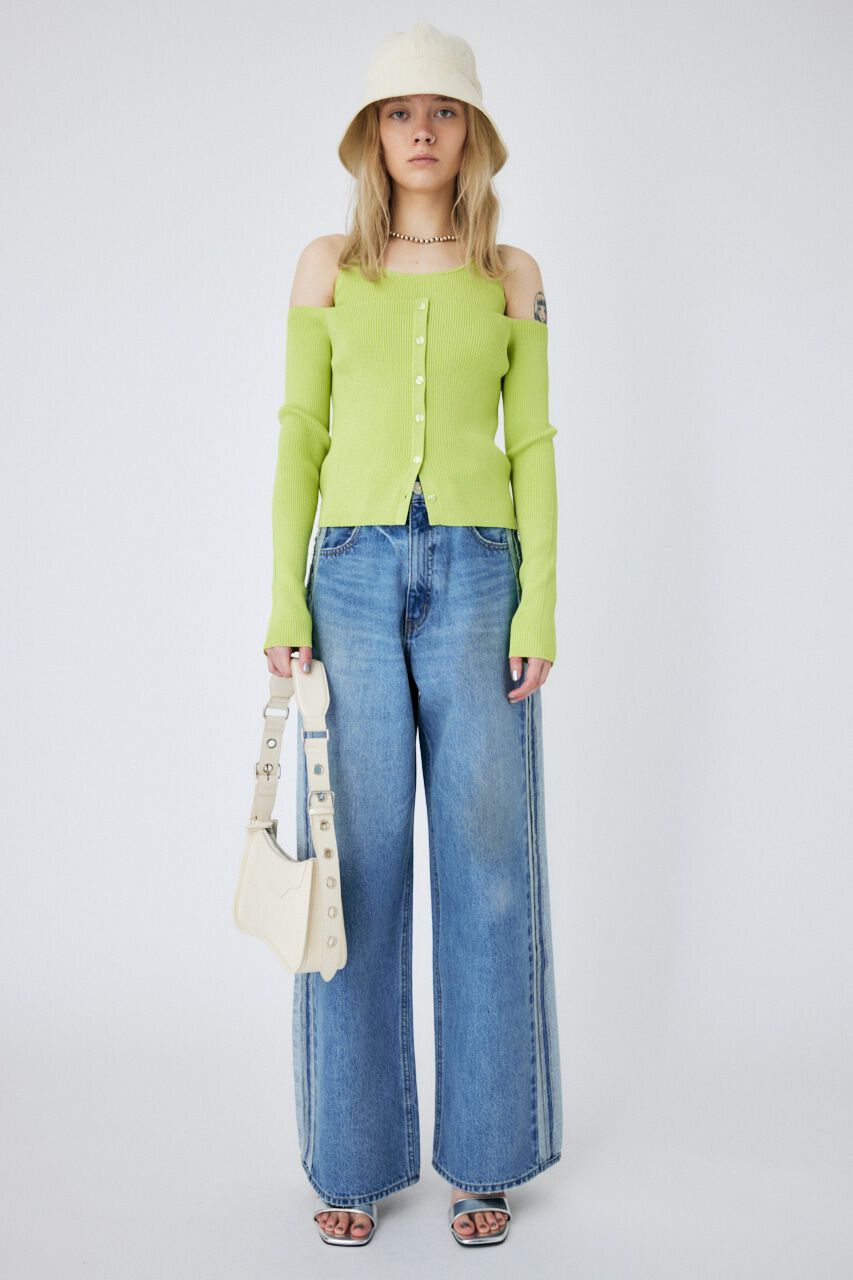 MOUSSY「OFF SHOULDER カーディガン＆キャミセット」|ニット・セーター|L/LIME1