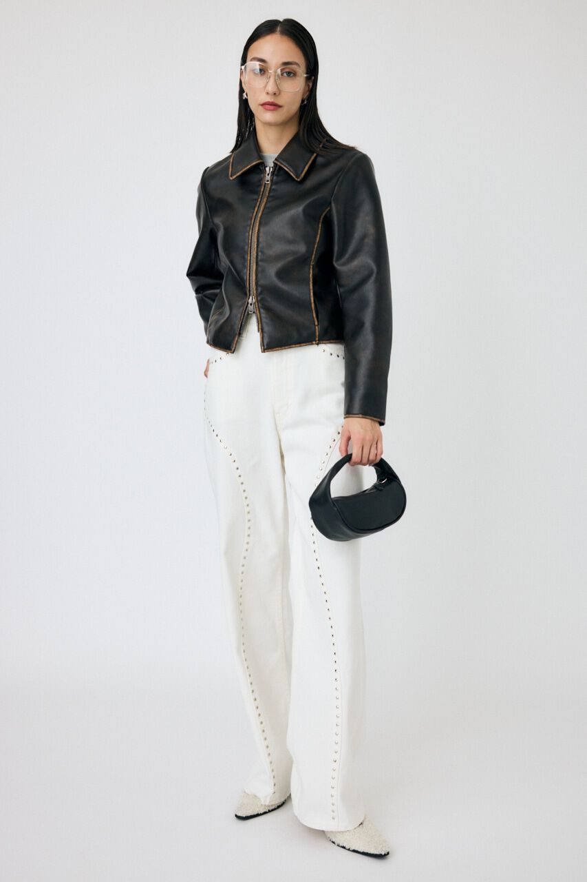 MOUSSY「STUDDED ワイドストレートデニム」|デニム|