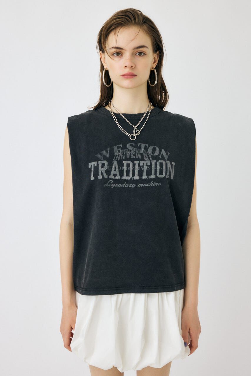 MOUSSY「OVERLAPPING LOGOS ノースリーブ TEE」|タンクトップ|