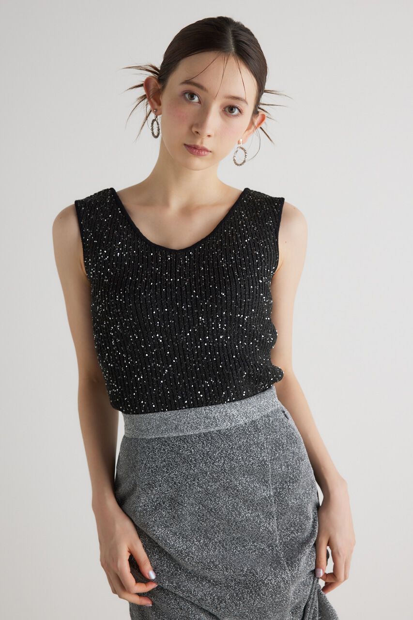 rienda「スパンコールVN Knit TOP」|タンクトップ|