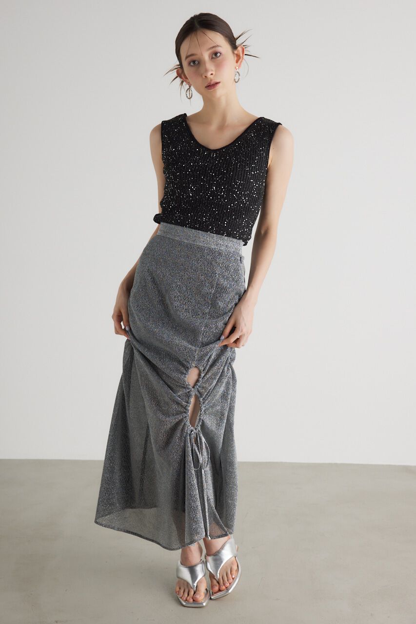 rienda「スパンコールVN Knit TOP」|タンクトップ|