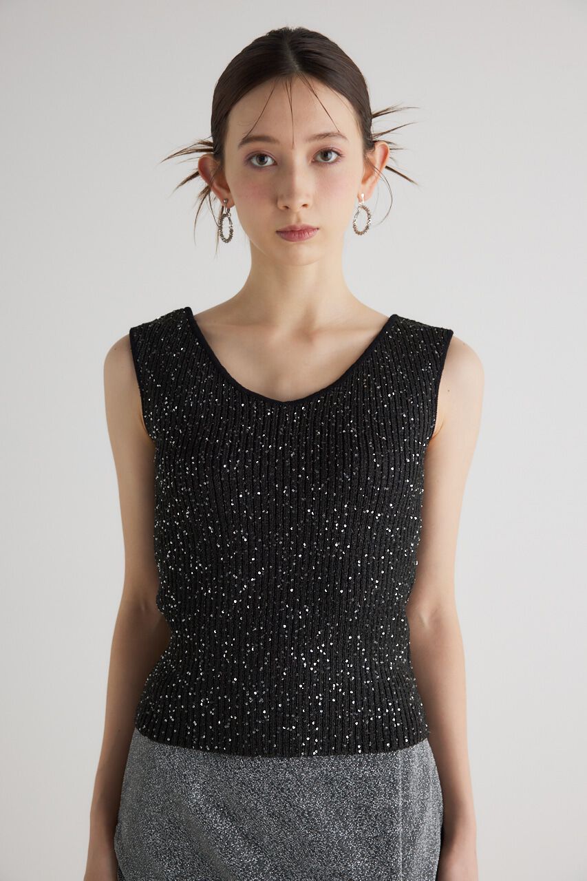 rienda「スパンコールVN Knit TOP」|タンクトップ|