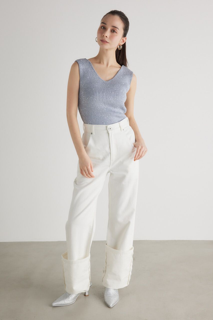 rienda「スパンコールVN Knit TOP」|タンクトップ|