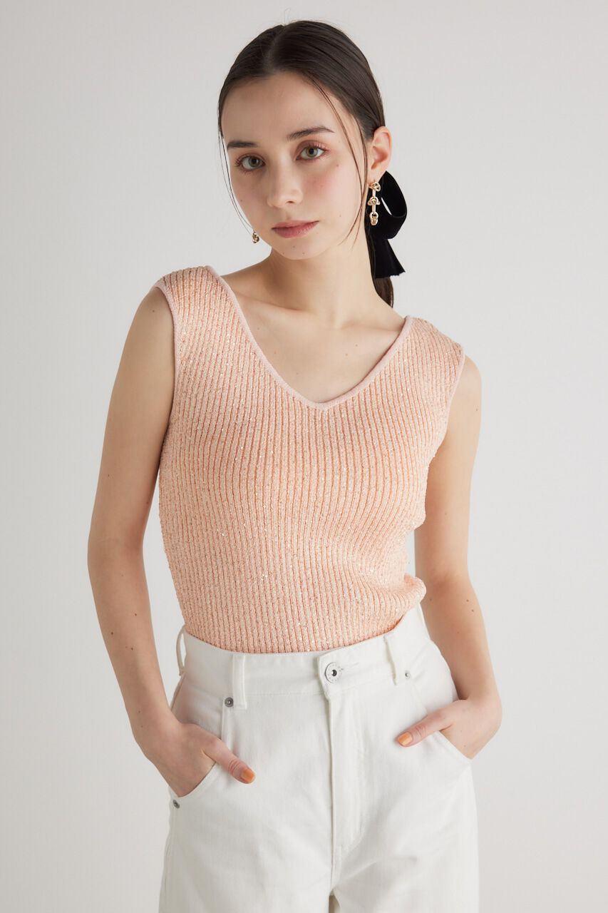 rienda「スパンコールVN Knit TOP」|タンクトップ|L/ORG1