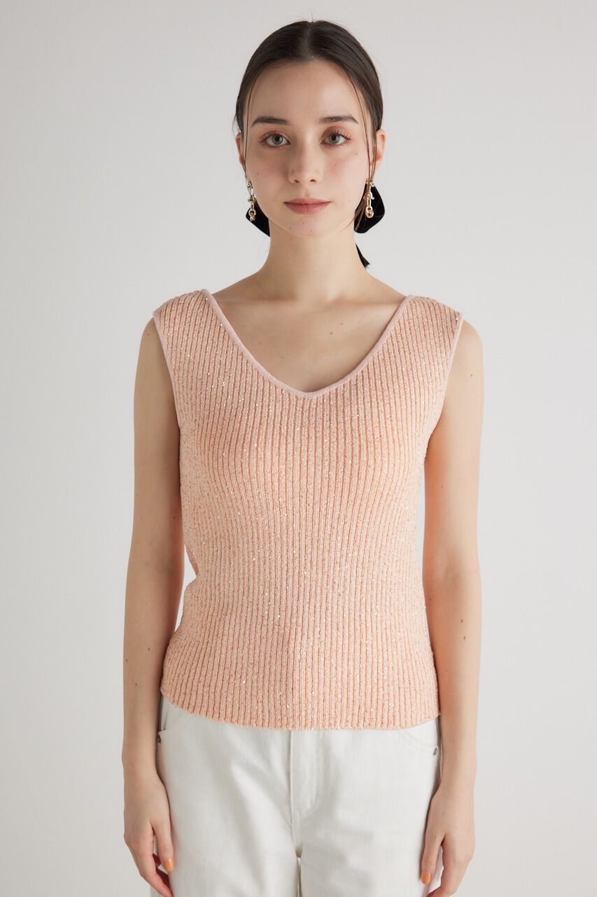 rienda「スパンコールVN Knit TOP」|タンクトップ|