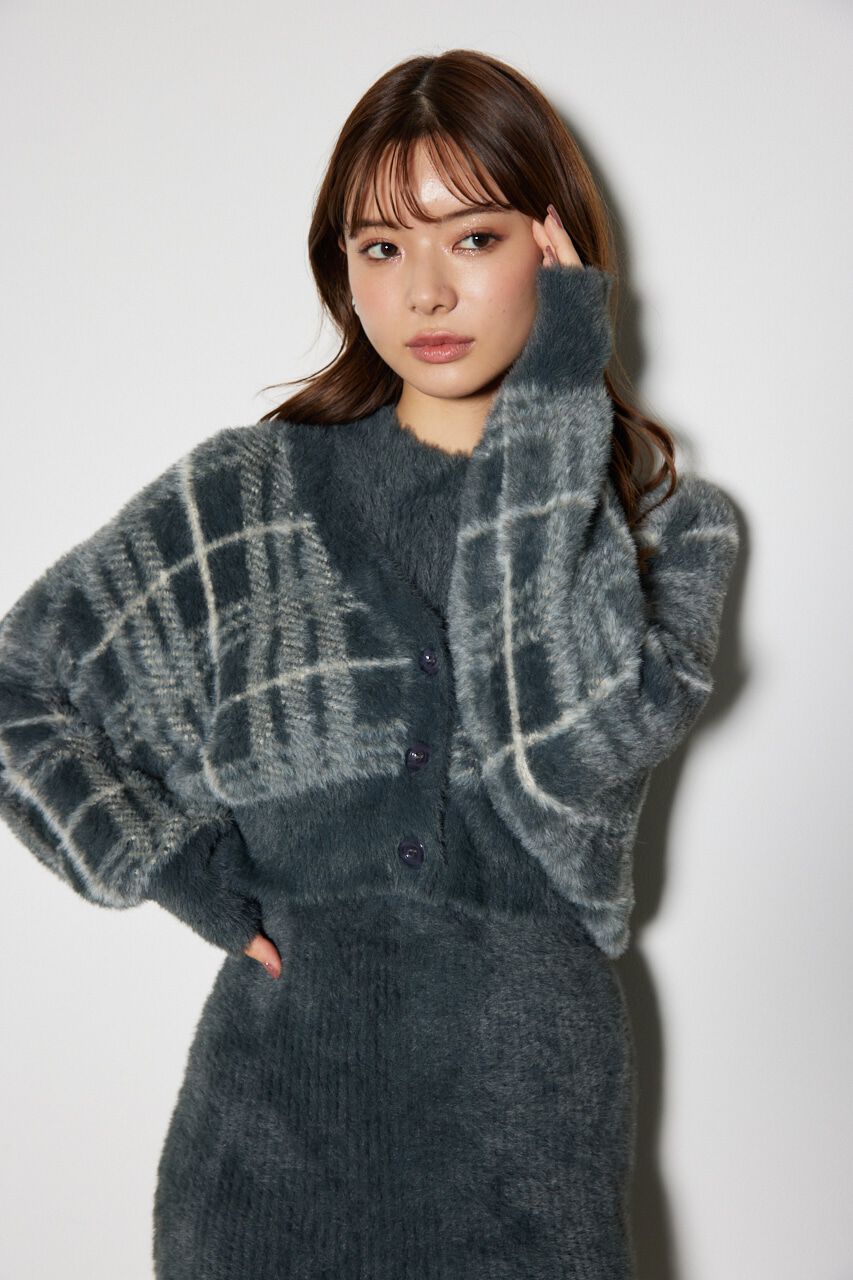 rienda「チェックジャガードカーディガンSETオフタートルニットミニワンピース」|ワンピース|