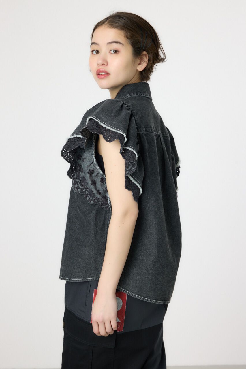 RODEO CROWNS「フリルレース デニムシャツ」|シャツ・ブラウス|
