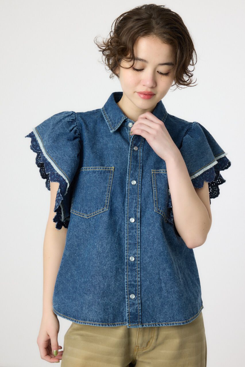 RODEO CROWNS「フリルレース デニムシャツ」|シャツ・ブラウス|